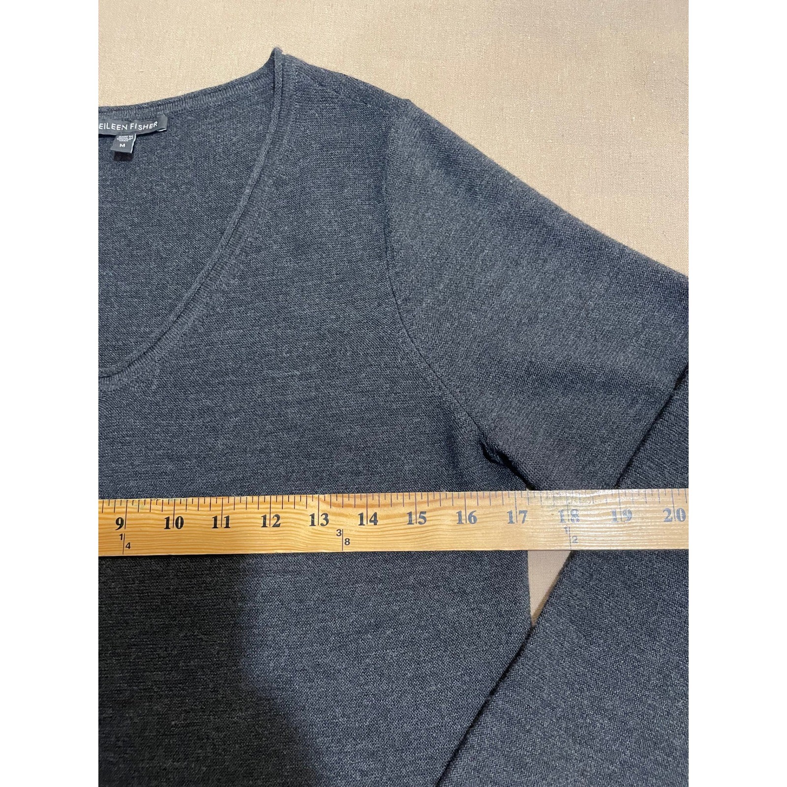 Eileen Fisher V Neck Tunic Top Sz M Black Merino Wool Capsule Minimalist Career