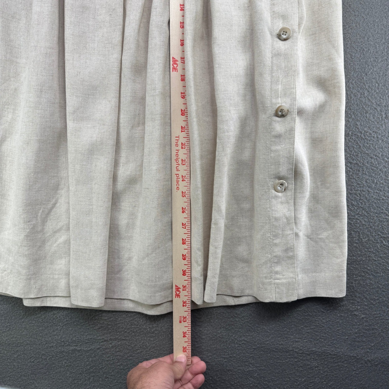 Vintage Kathryn Deene Skirt Women XL Beige Linen Blend Pleated Button Classic