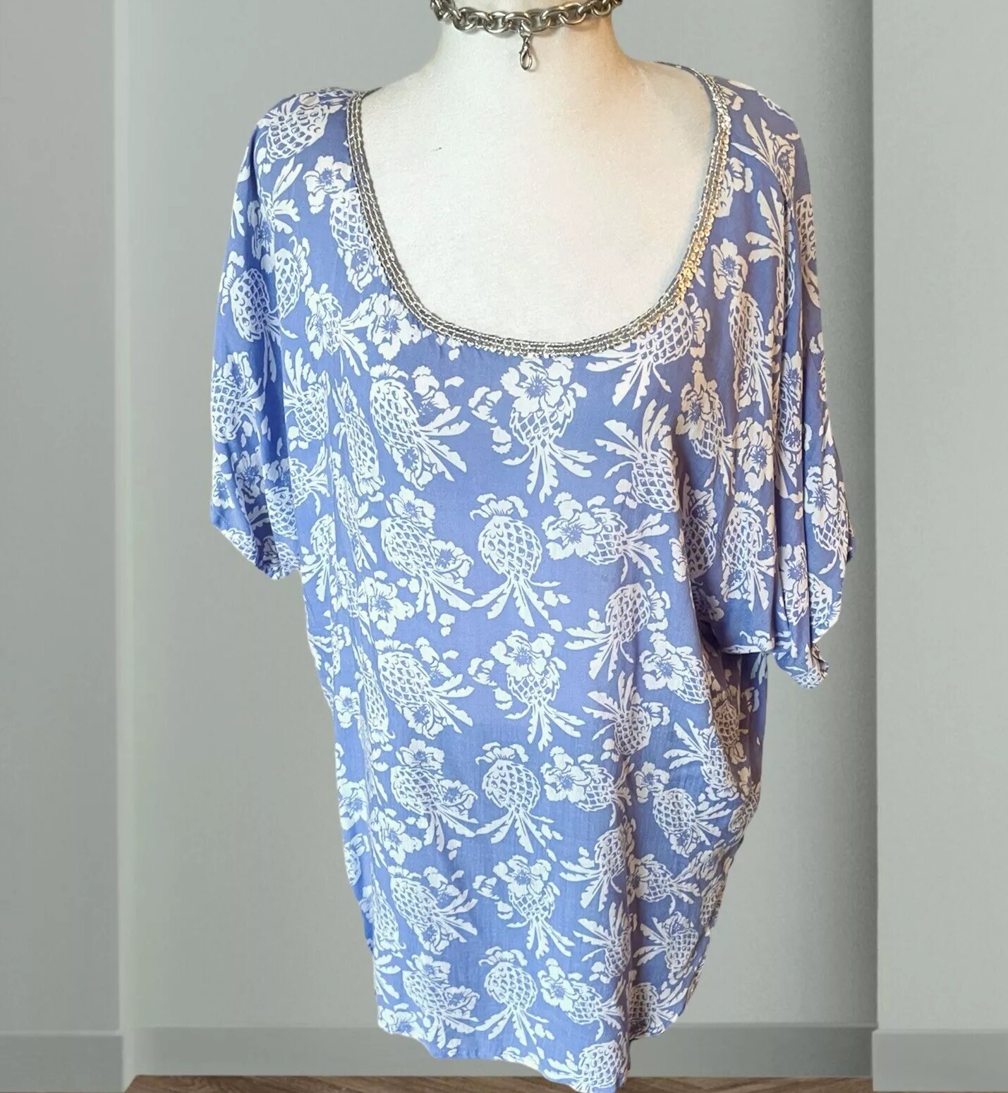 Beth & Tracie Barbados Luxury Resort Wear Glam Vintage 90s Top Floral Size L