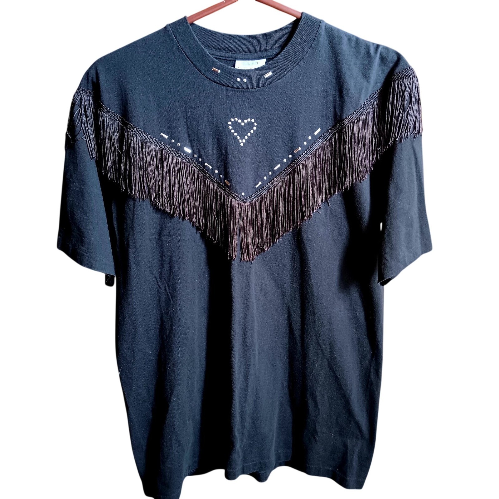 True Vintage Large Fringe T-shirt Single Stitch 80s Fashion Gear Studded