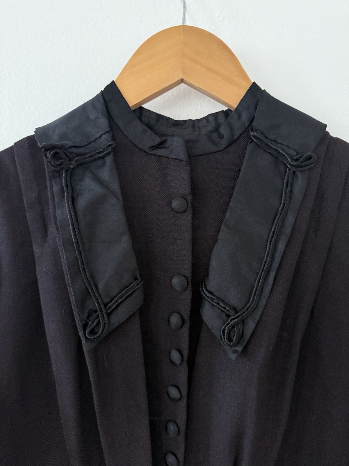 Antique Victorian Wool Crepe Full Length Winter Wrapper Dress/Duster Mourning M