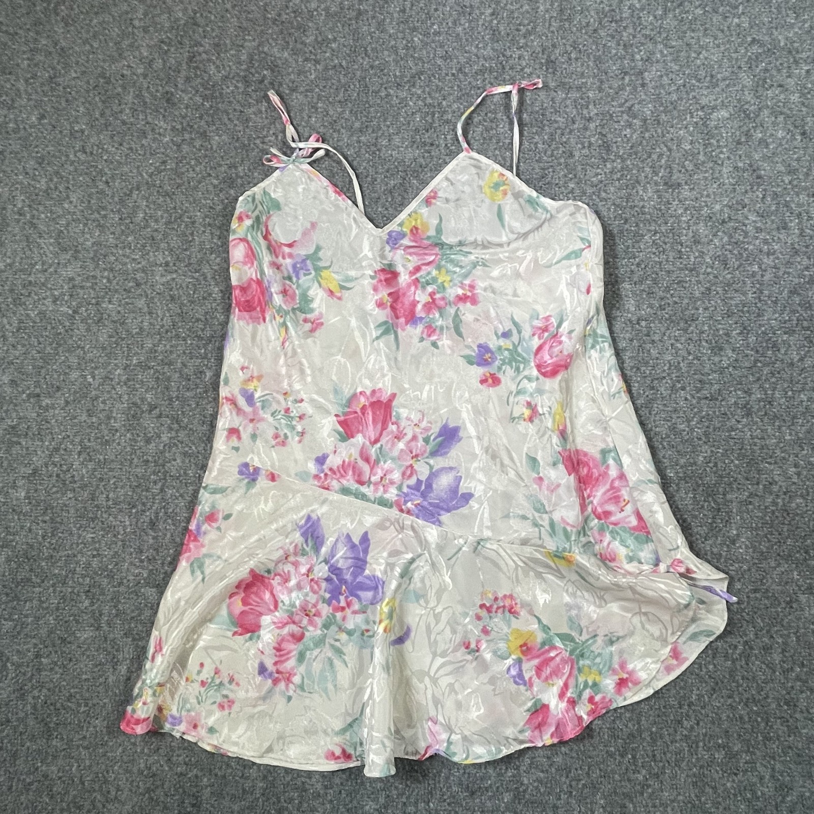 Vintage Jaquard Satin Nightie White Floral Chemise Fantasies Morgan Taylor Cutes