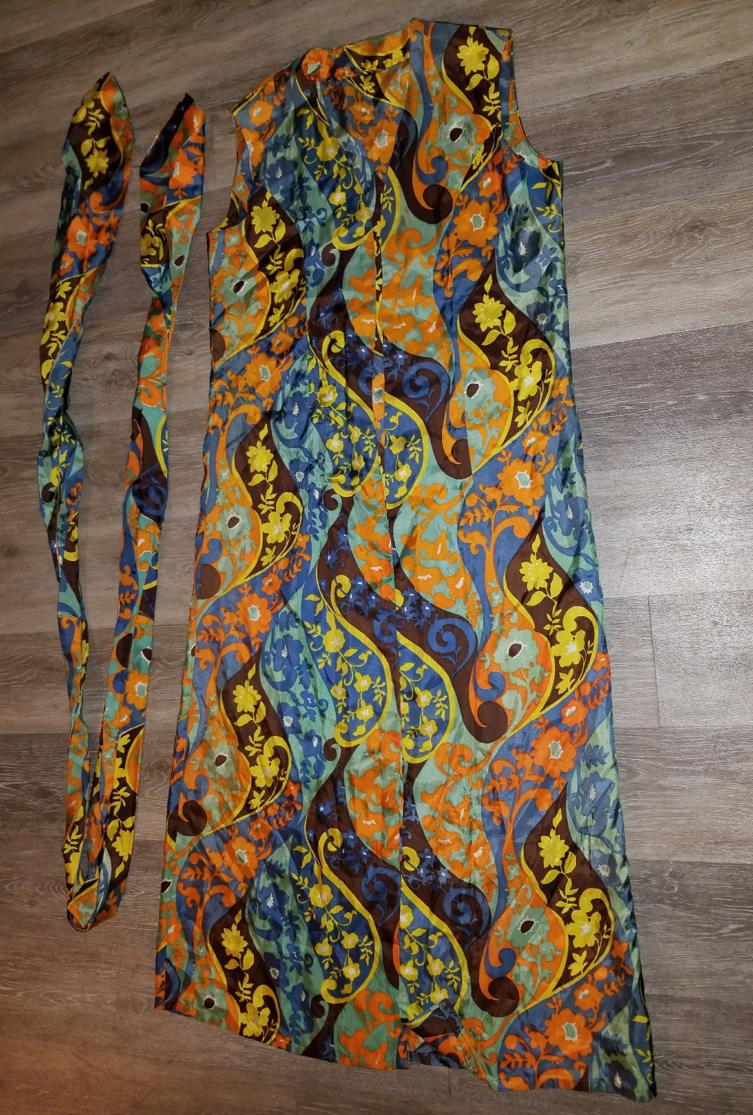 vintage long vest paisley silky extra long belt or head wrap casual or club wear