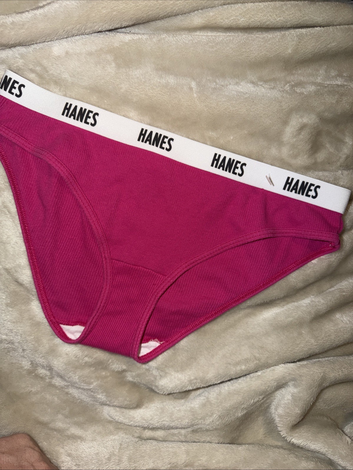 Vintage Hanes Bikini Panty Ribbed Pink Logo Band Size Cotton Polyester Size L