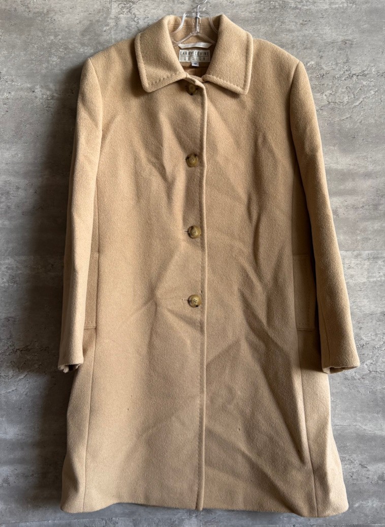 Vintage 1990s Larry Levine Design Brown Camel Hair Single-Breasted Coat Size 12