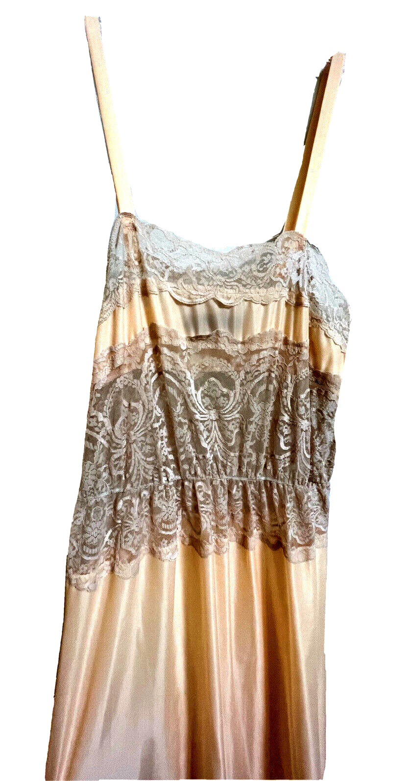 Sheer Madness Peach Satin Lacy Long Nightgown Matching Robe Set P / Petite VTG