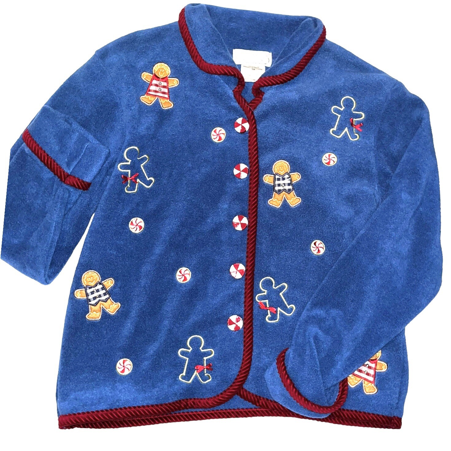 NWT VTG 1990s Mandal Bay Peppermint Candy Gingerbread Christmas Fleece Jacket S