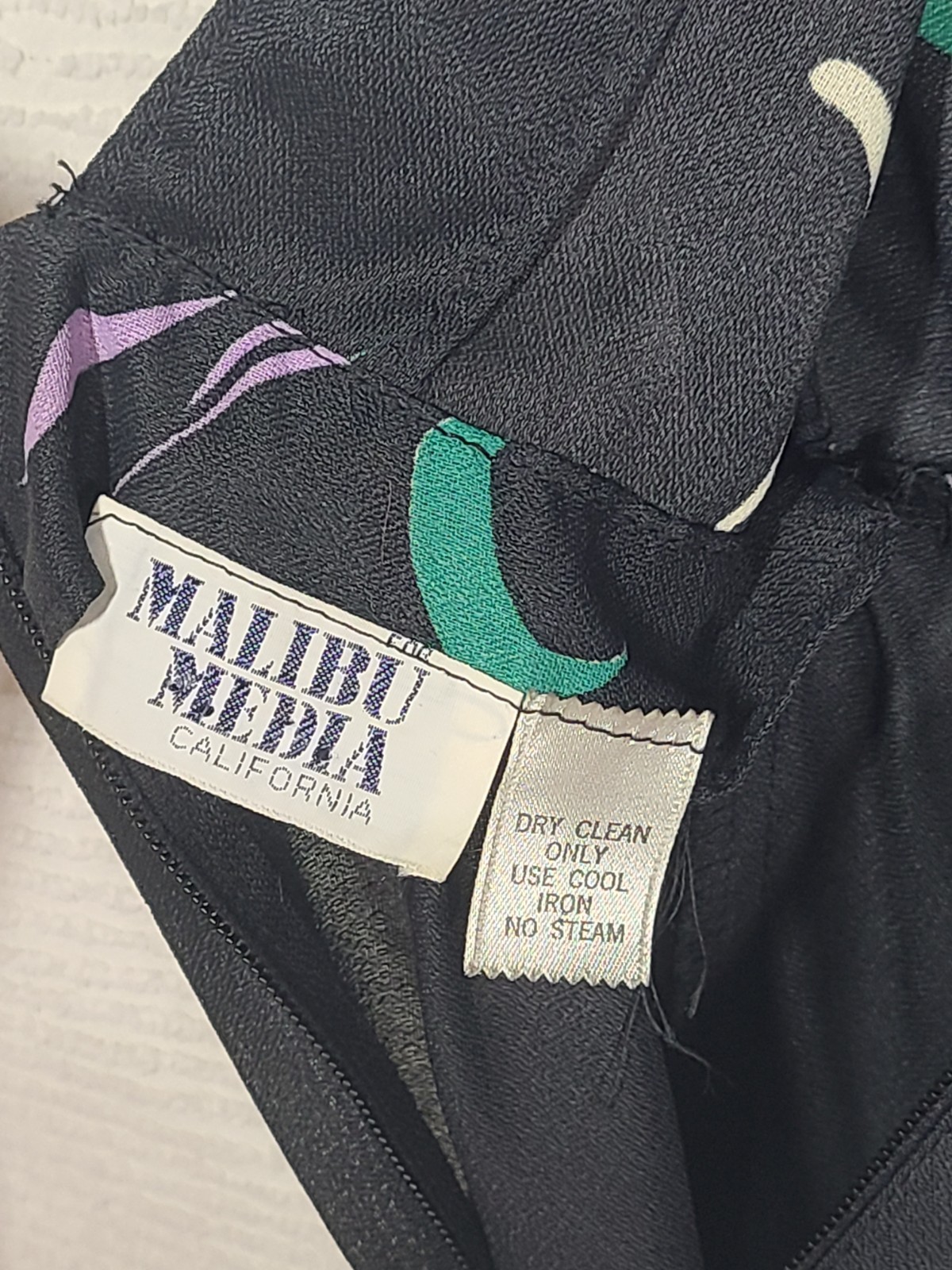 1970s Black Iris Dress Strappy Back Disco Rayon Crepe Malibu Media Vintage Rare