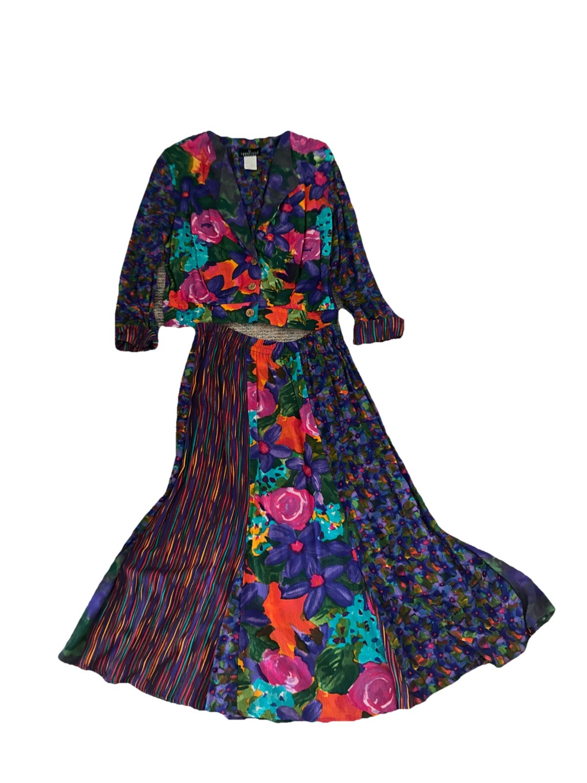 Vintage Carole Little Petites 2 Pc colorful maxi skirt Jacket set 12/14 80’s