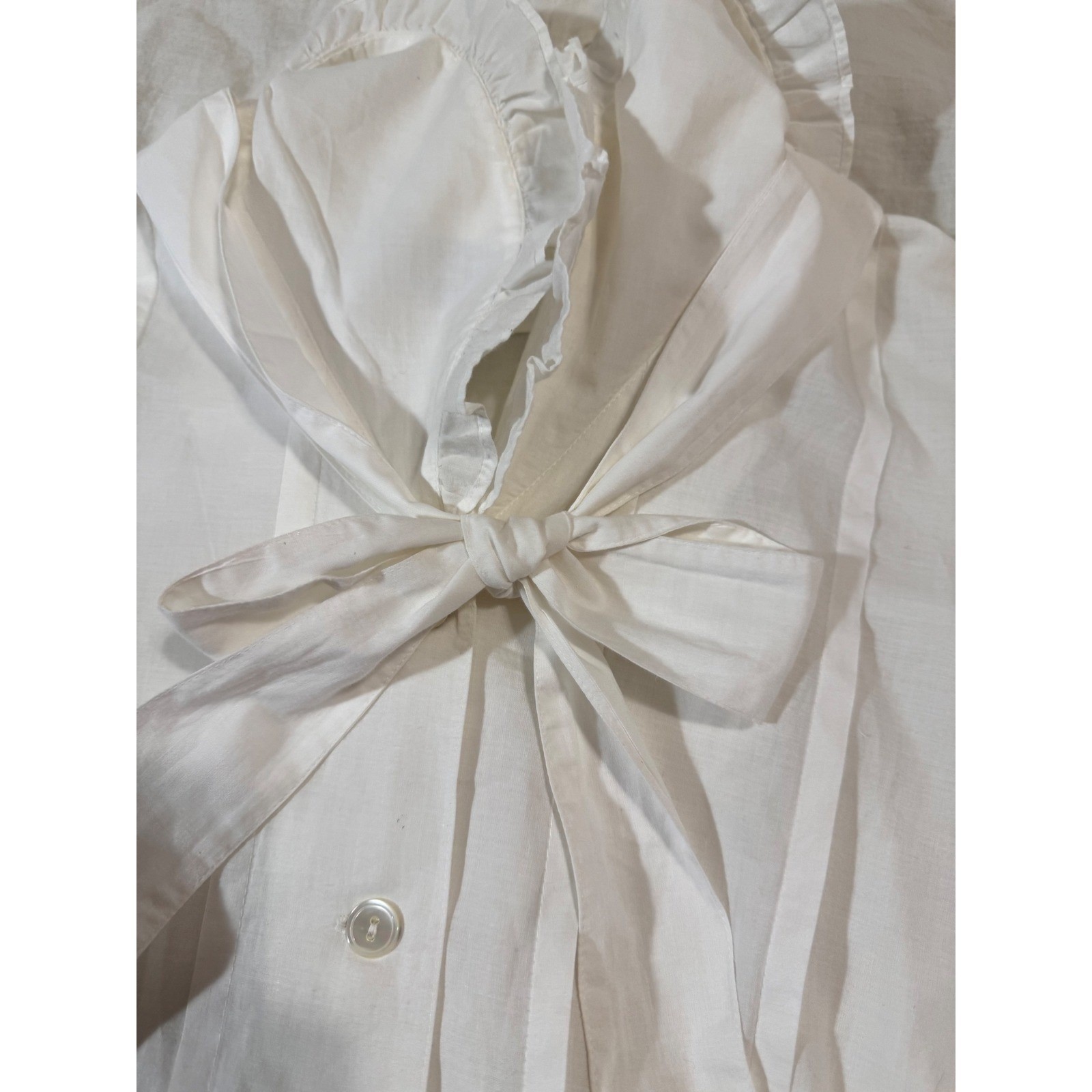 Laura Ashley Vintage 80s White Peter Pan Collar Blouse Puff Sleeve Pintuck Bow