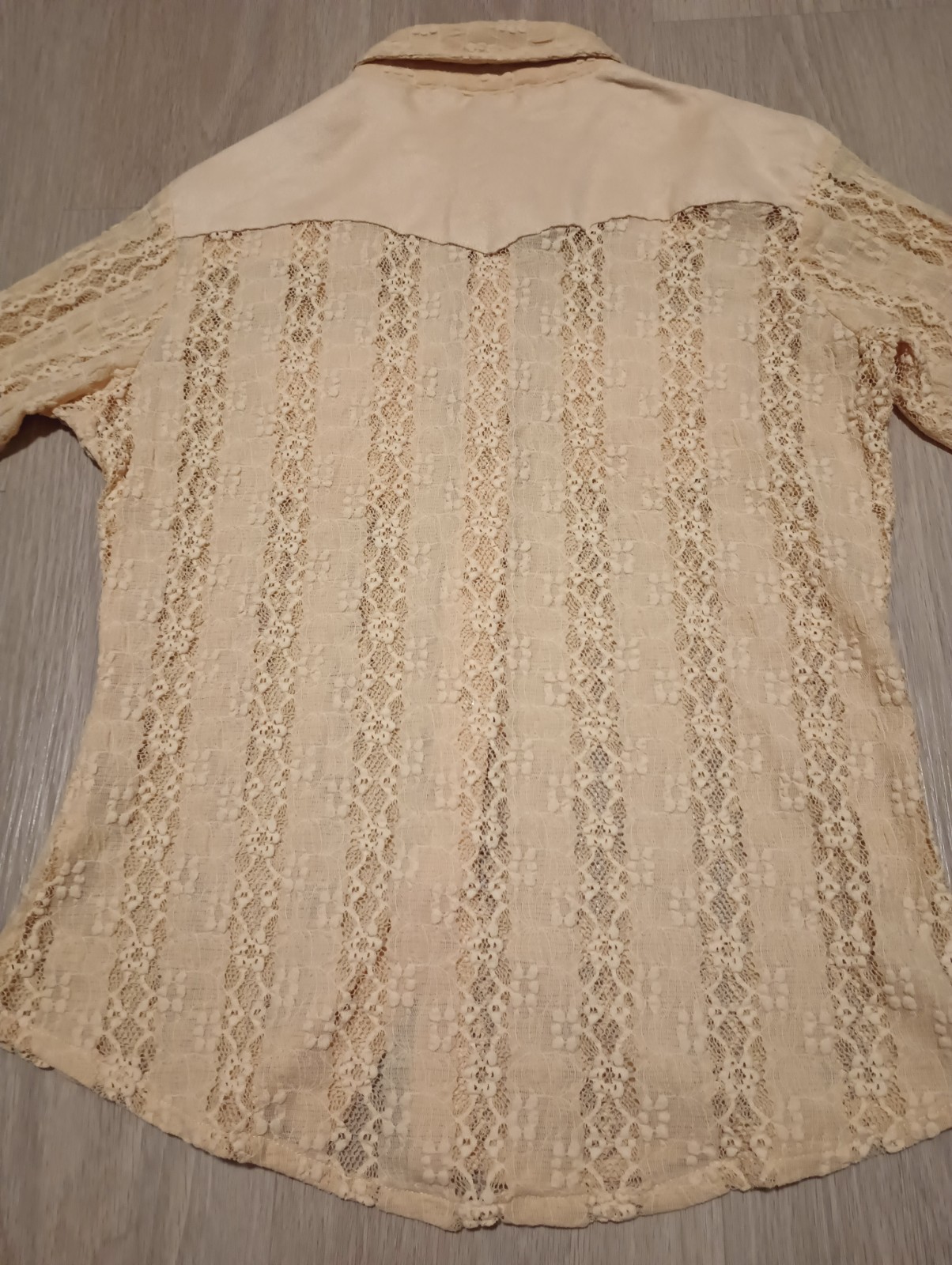 Vtg 90s AVRA Wrangler Sheer Lace Mother of Pearl Snap Button Western Shirt Top S