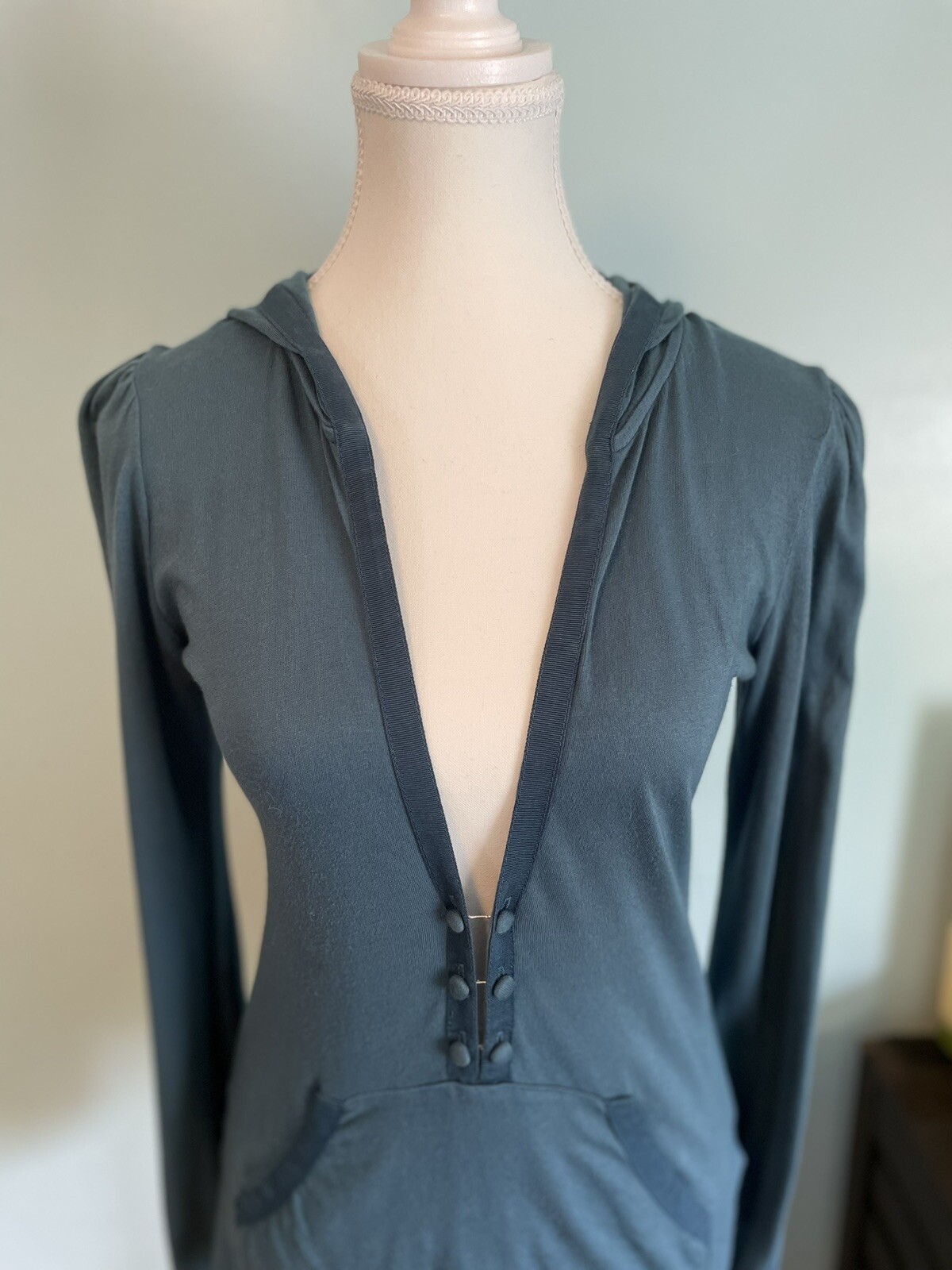 Vintage y2k Juicy Couture Hooded Cotton Shirt Blue Small Beach Cover