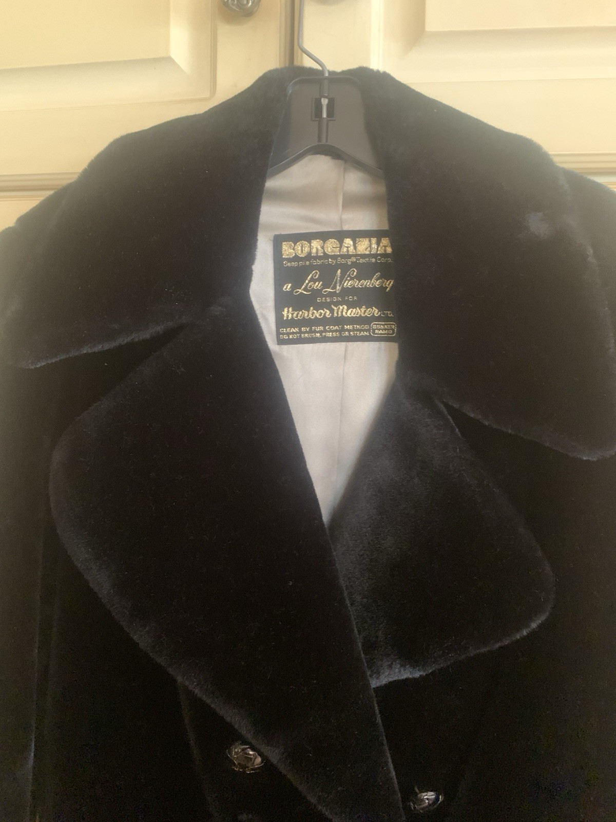 Vintage Lou Nierenberg Creation Women Black Fur Double Breasted Coat Size 38
