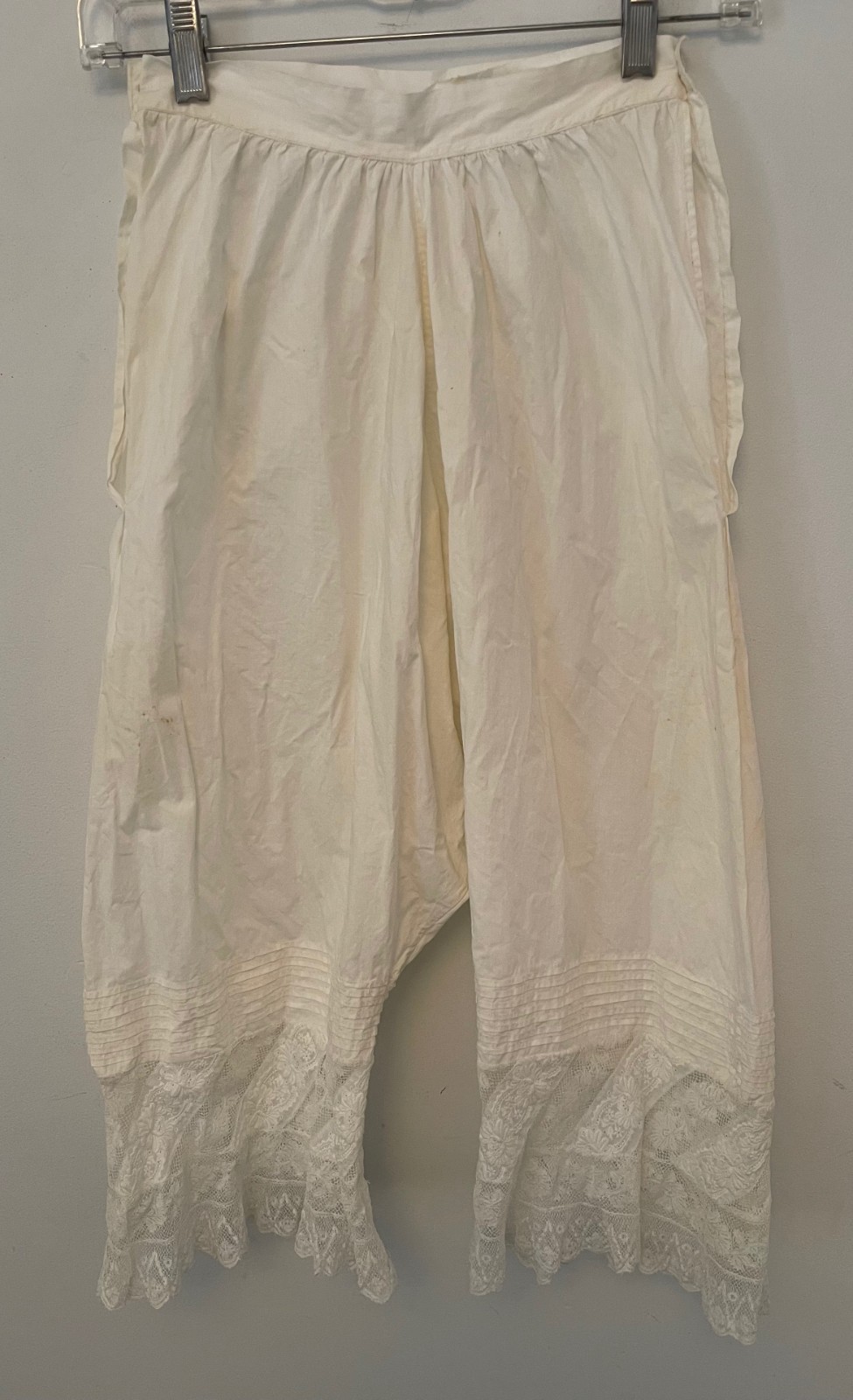 VTG Antique Victorian White Cotton Bloomers Knickers PIN TUCK & LACE~NICE