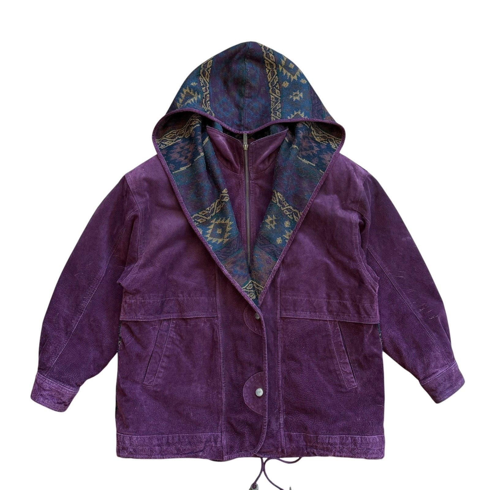 Adventure Bound Wilsons Purple Suede Leather Southwestern Hooded Jacket Medium