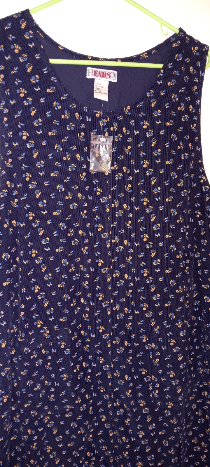 Vintage Fads Corduroy Jumper Dress Blue Floral New Sz 16