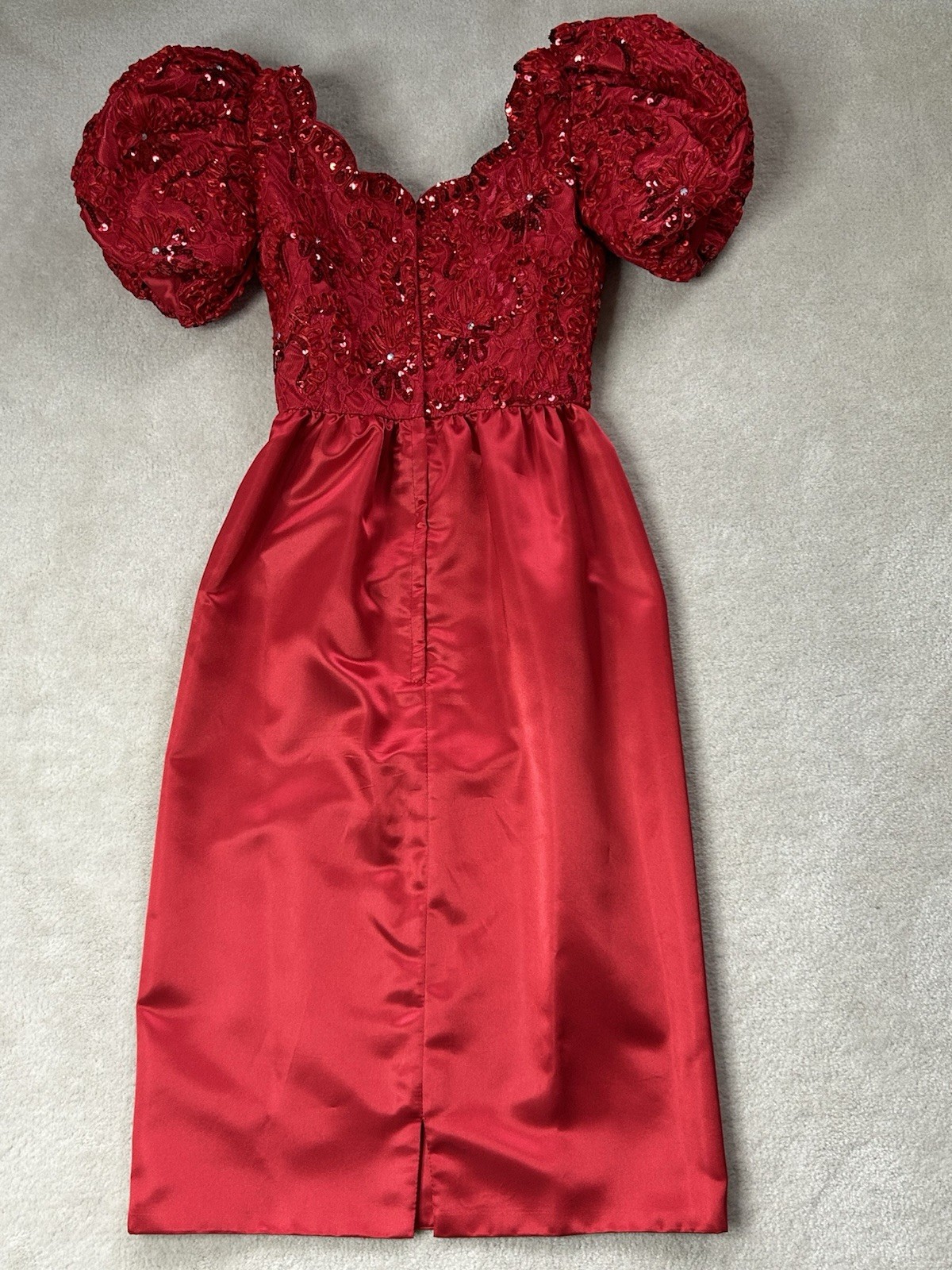 Mike Benet Formals Vintage Evening Gown Red Sequin Puff Sleeve Size 6