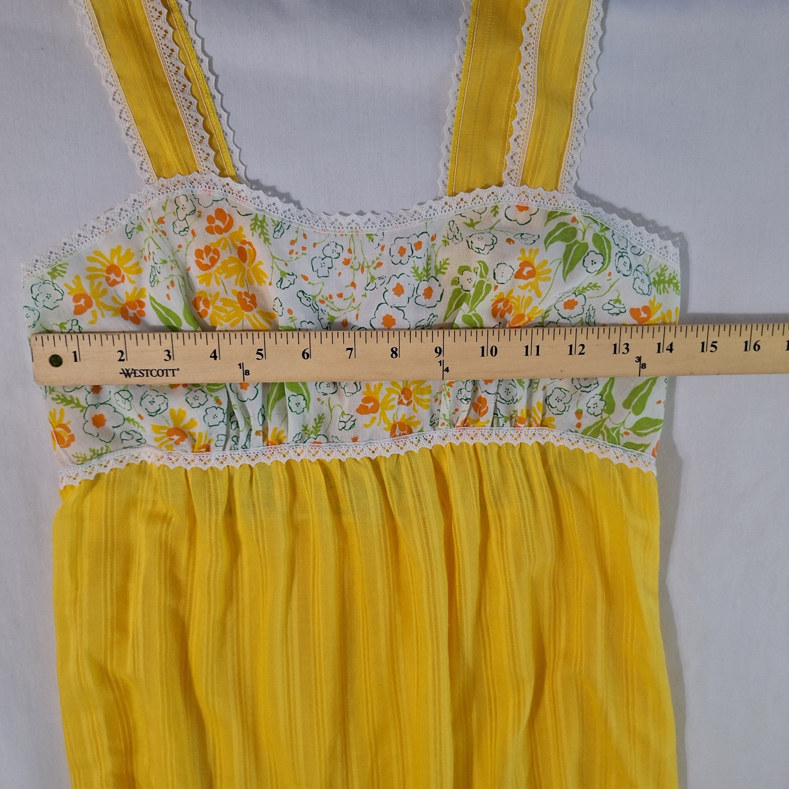 Vtg Sears Yellow Floral Empire Waist Maxi Dress Sz S Hostess Flower Child Boho