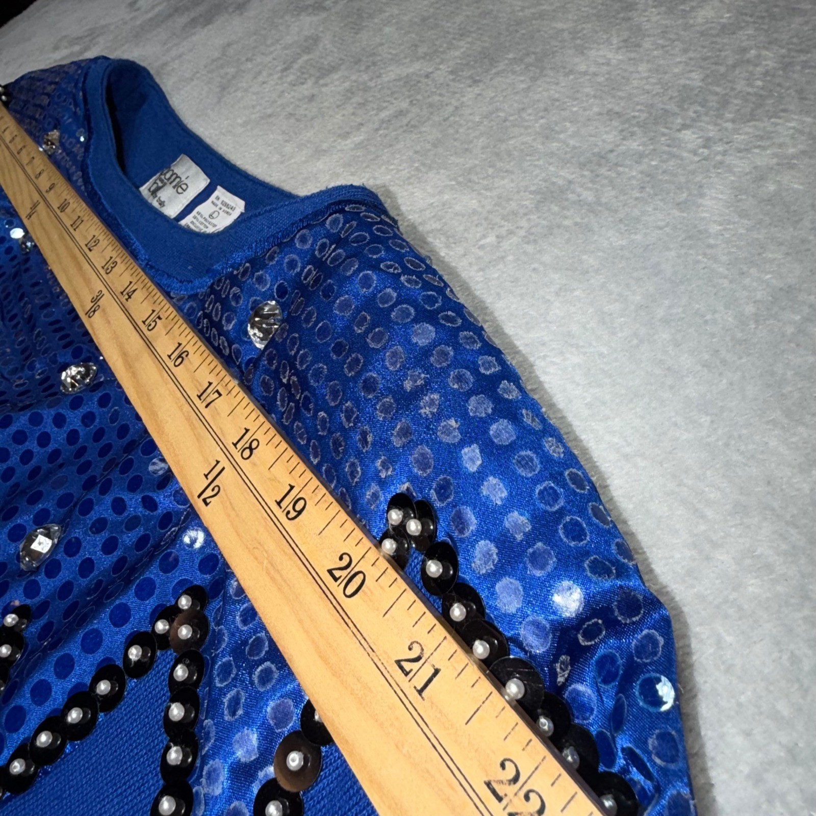 Vintage 80s Royal Blue Sequin Batwing Top Rhinestone Sparkle Party Shirt Large