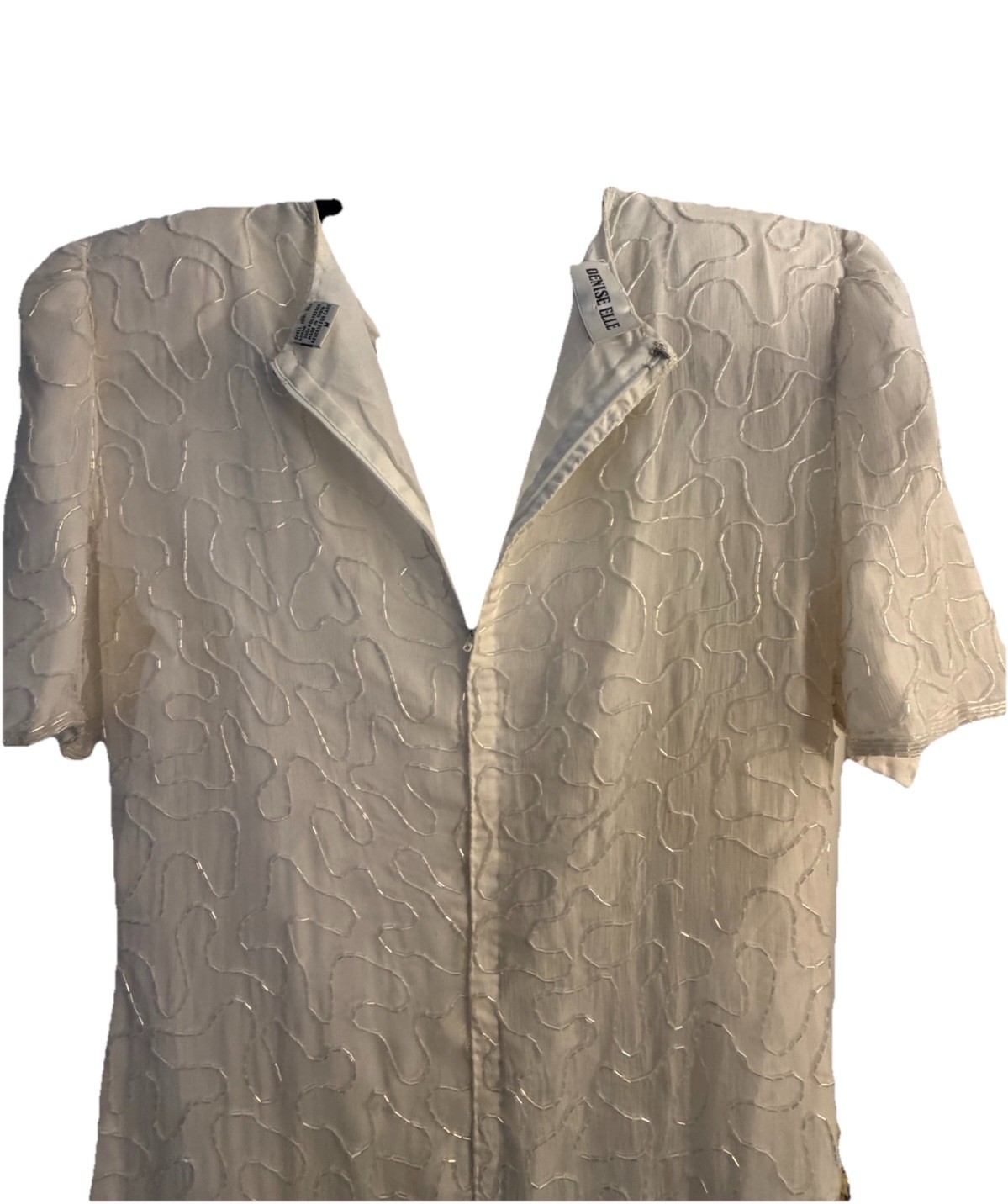 Authentic Vintage 1980s Medium Ivory Gold Beaded Lined Silk Cocktail Dress