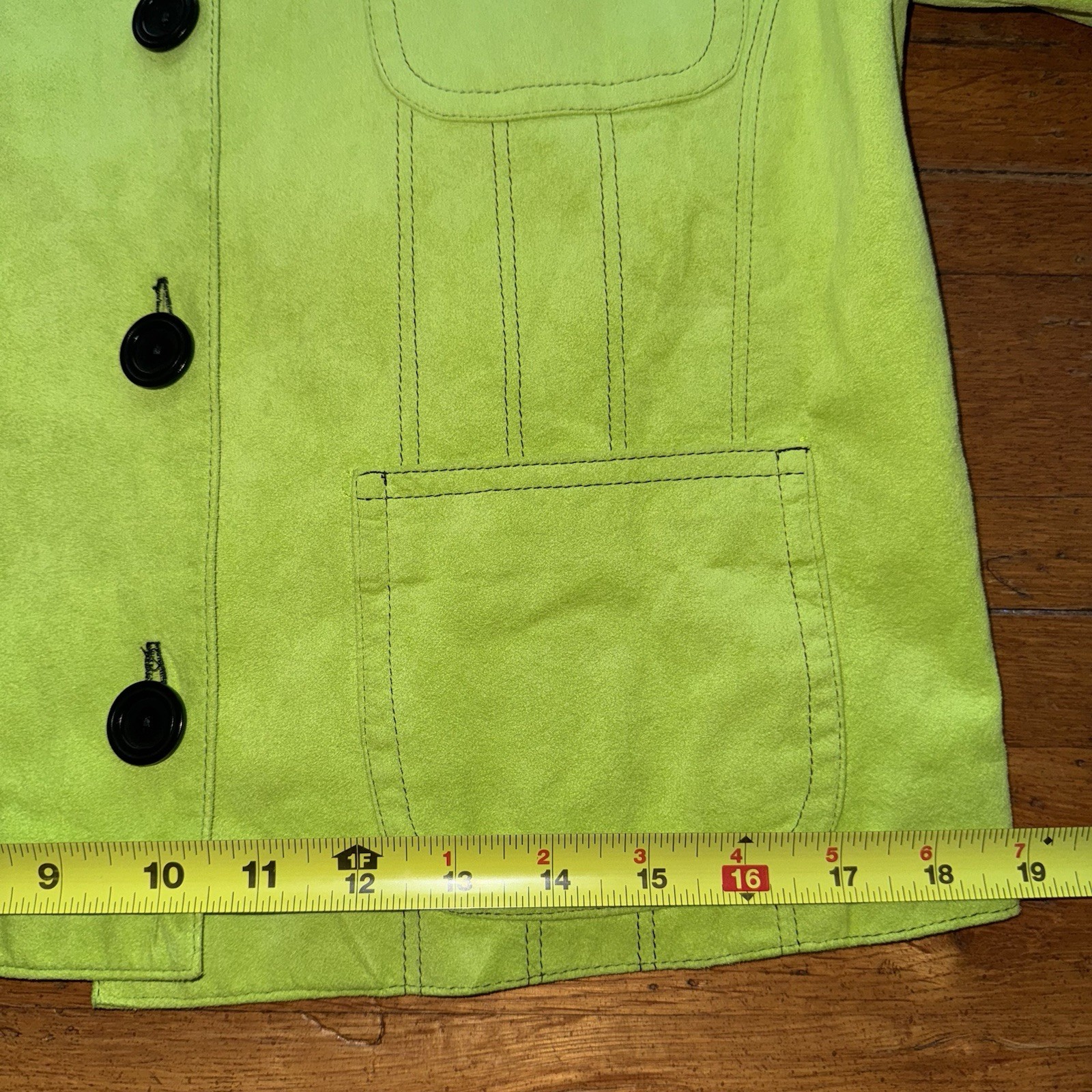 Vintage Lime Green Suede Boxy Utility Cropped Jacket Size M