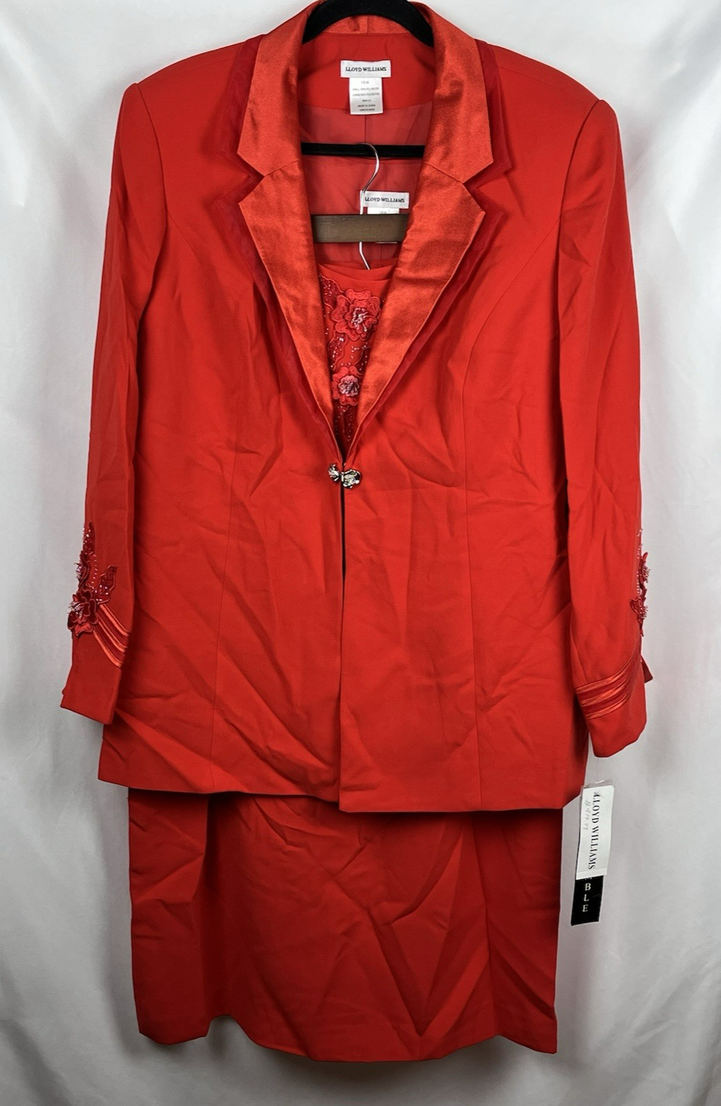 NEW $390 Lloyd Williams Red Beaded 3Pc Blazer Tank Skirt Set 18W Mother of Bride