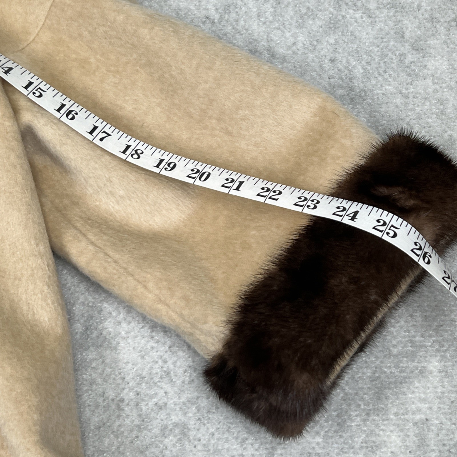 Vintage 50s SABELARI Taupe Camel Hair Tan MINK FUR Wedding Ring Collar Coat