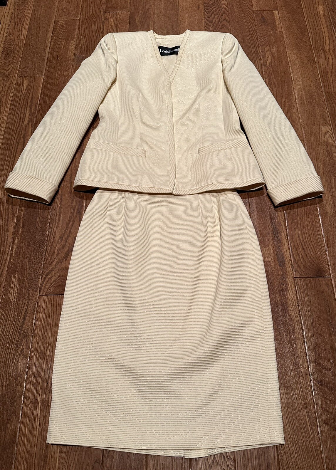 Louis Feraud Yellow 2-Pc Pencil Skirt Jacket Suit , Metallic Thread US 6