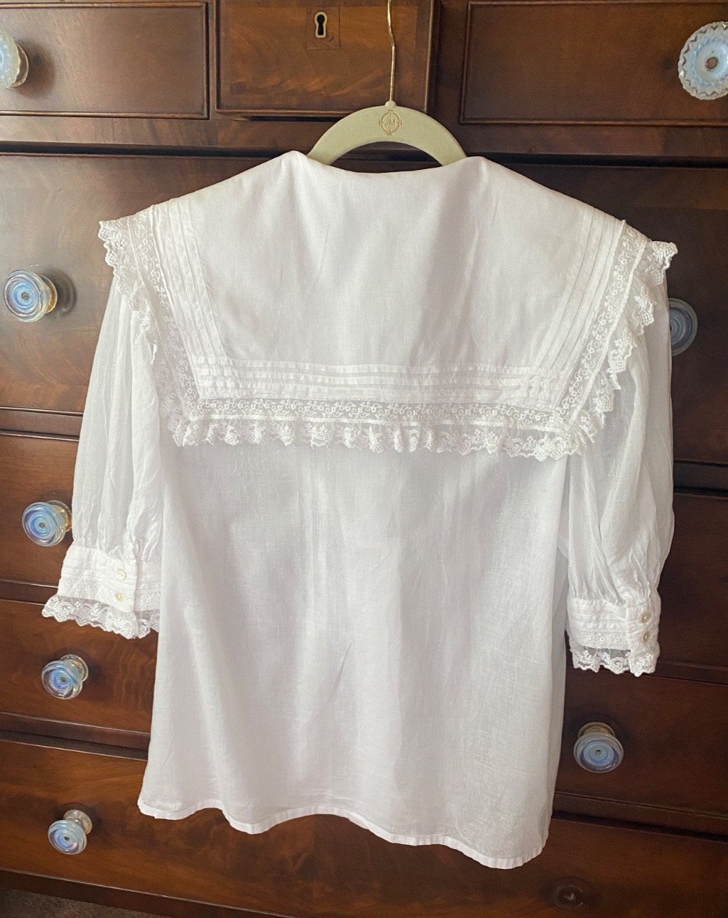 Vtg Laura Ashley 1980’s Sailor Style 100% Cotton Lace Button Down 12
