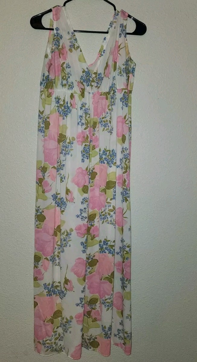 Vtg KAYSER Pink Floral Maxi Sleeveless Classy Summertime Fine Breezy Nighty