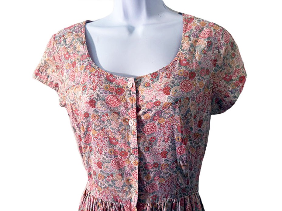 J.G. Hook + Liberty of London VTG 80s Floral Cotton Short Sleeve Summer Dress 10