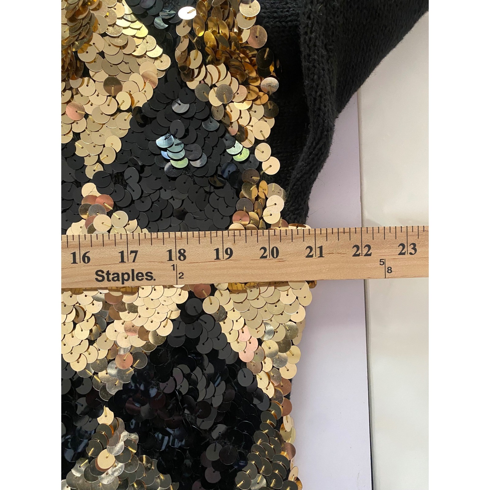 Carol Horn Workshop Vintage Black Gold Sequin Argyle Sweater Womens Medium Ramie