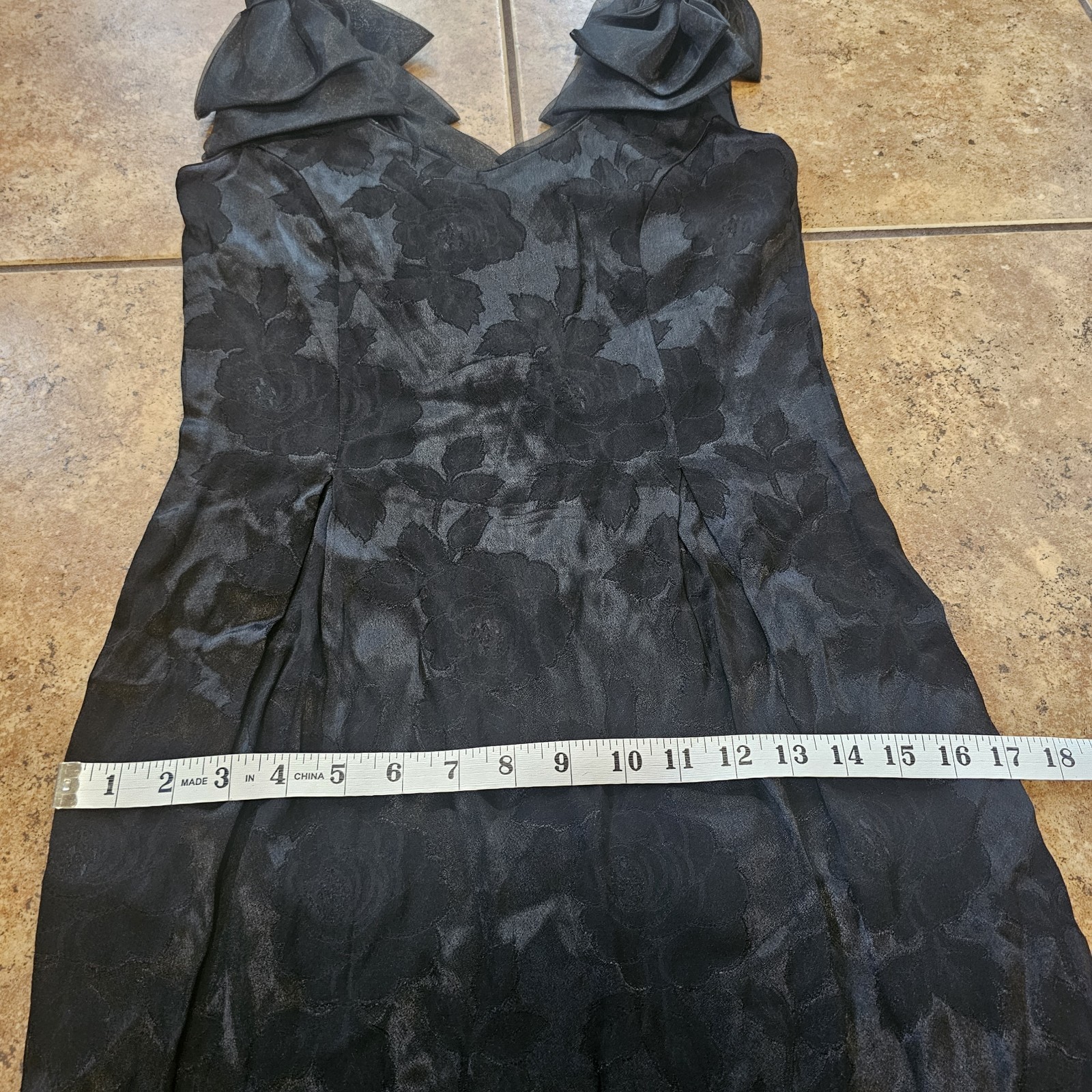 Vintage 80s Midi Dress Midnight Glo Black Floral Roses Party Bows Gothic Glam