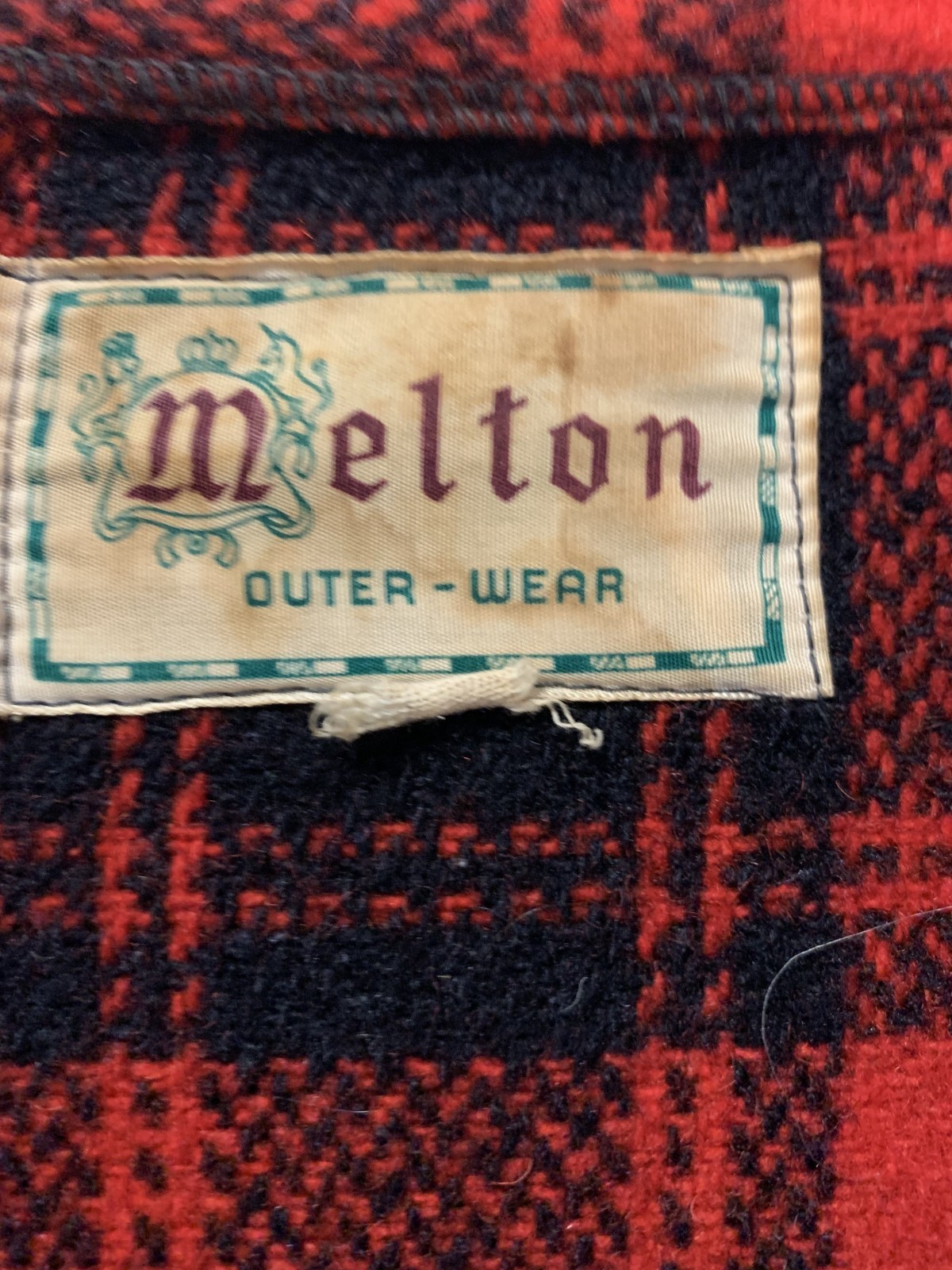 VTG MELTON Red Black Plaid Zippered Jacket Coat Pockets YKK Zipper Size Large