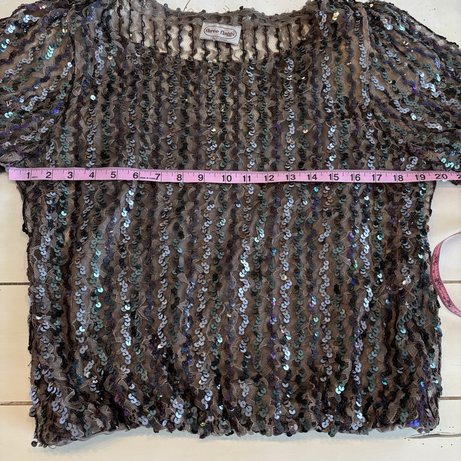Vintage Three Flaggs California Sequin Lace Top Going Out Top Disco 80’s