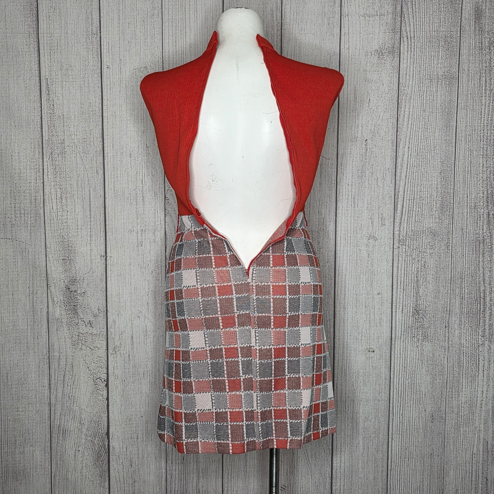 VTG 70s “It’s Better” Orange/Red Plaid Knit Dress & Blazer Set, sz Large