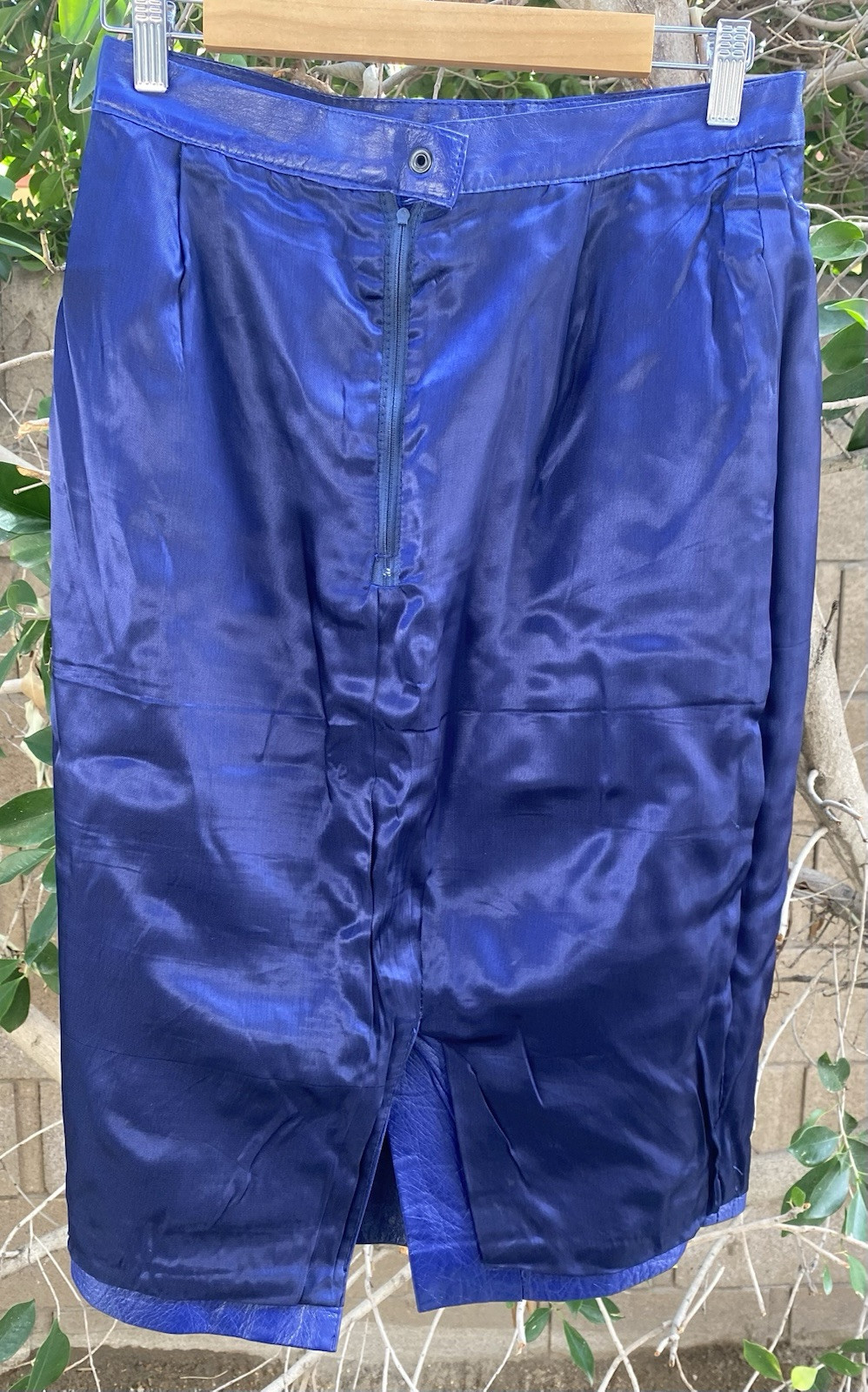 Vintage Blue Leather Pencil Skirt High Waist 1980s 80s Rocker Punk New Wave 30.5