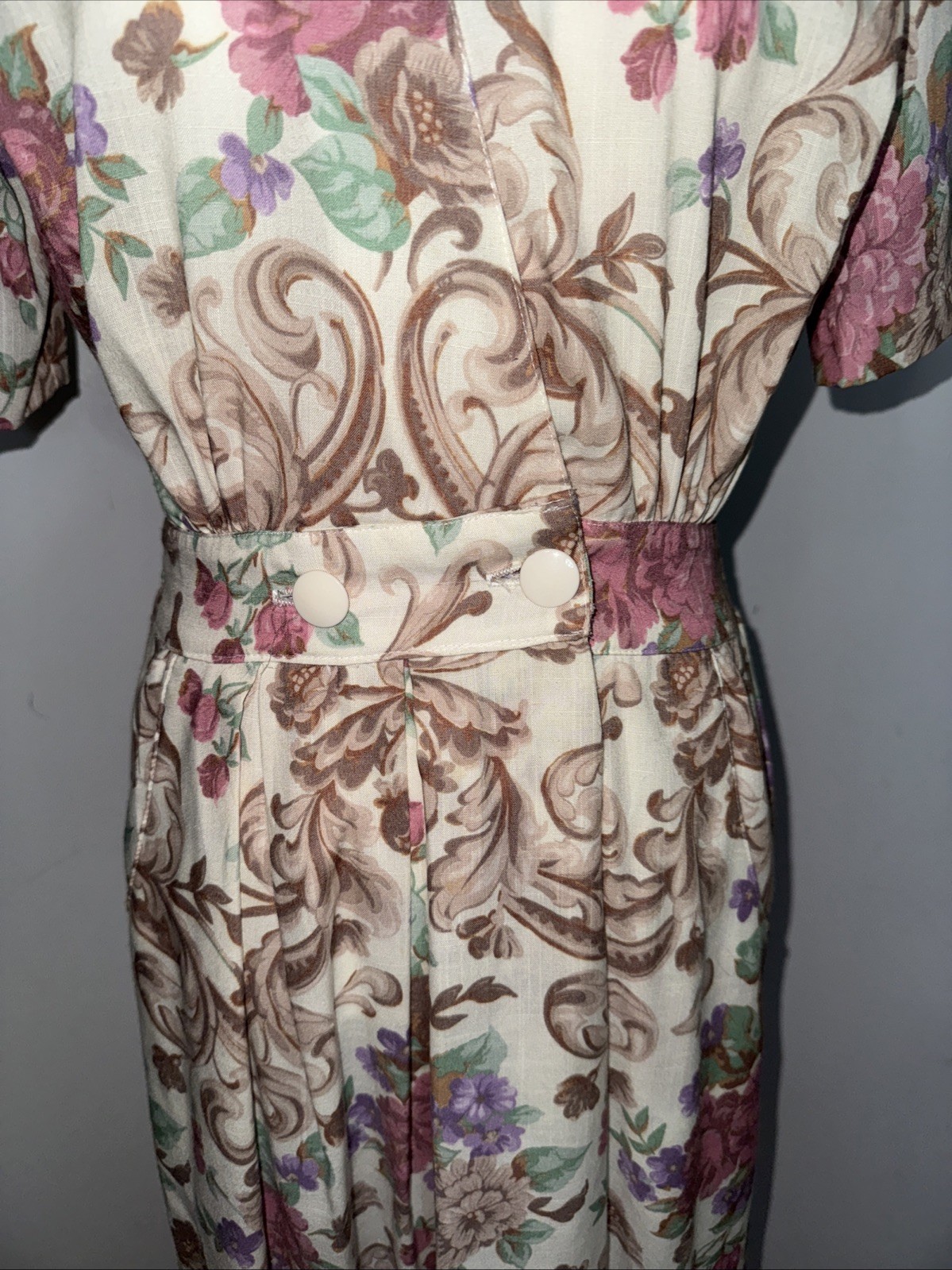 VTG 80s Shirt Dress Stuart Alan Floral Midi A-Line Size 10 Short Sleeve Pockets