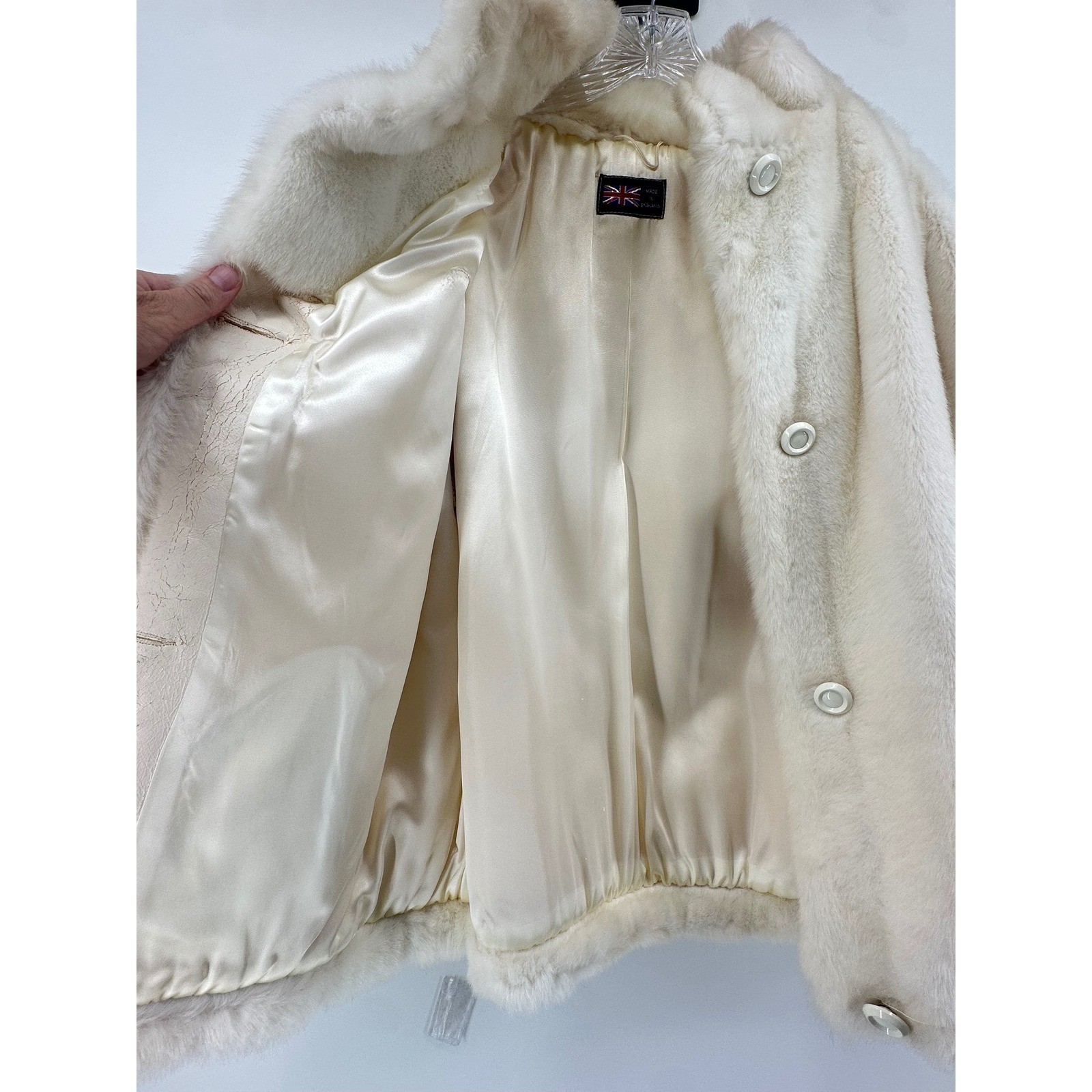 Vintage Gino Rossi Tissavel France Faux Fur Jacket Cream Made in England Women