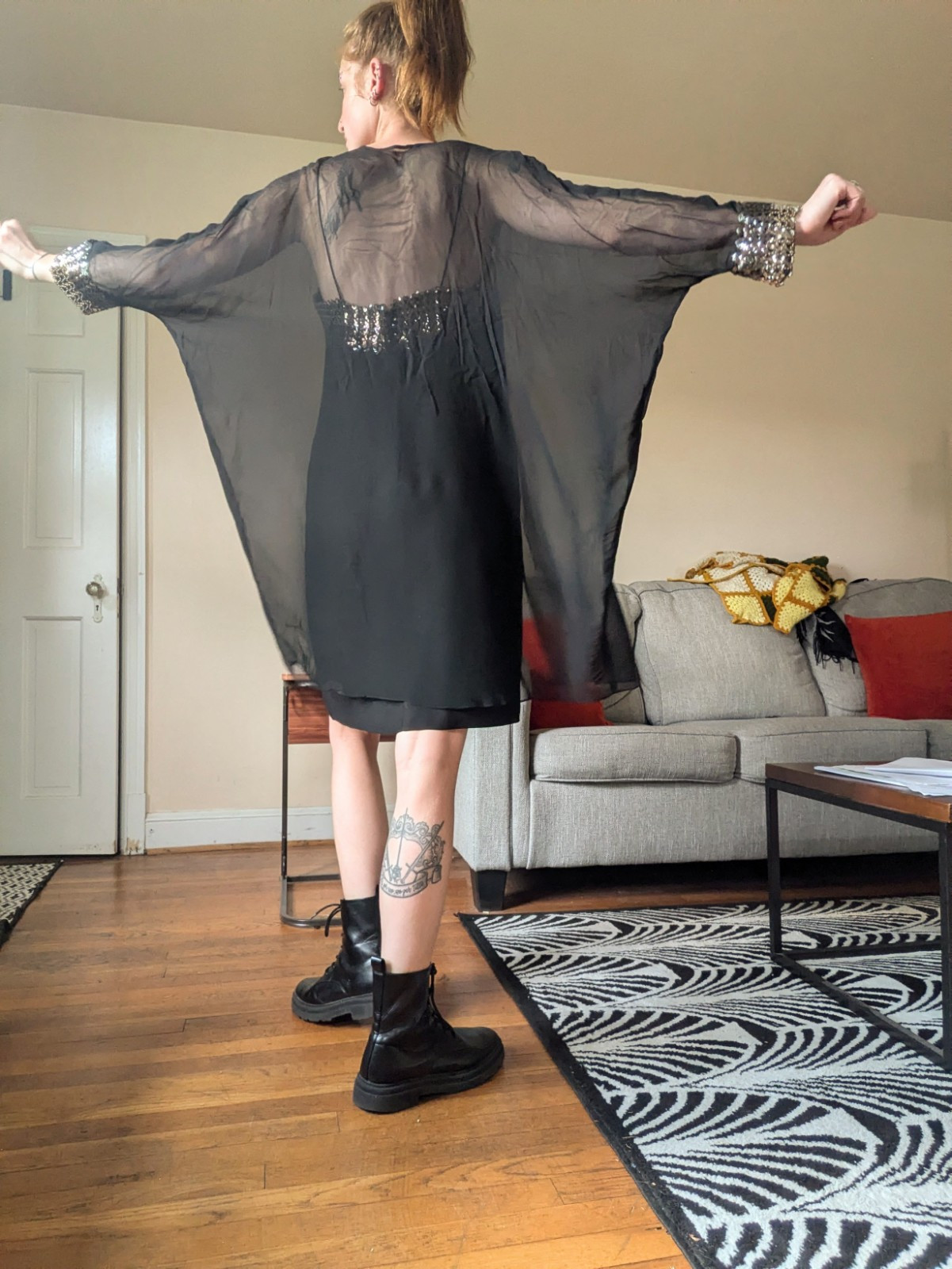 60s Shift Dress with Metallic Sequins and Sheer Jacket