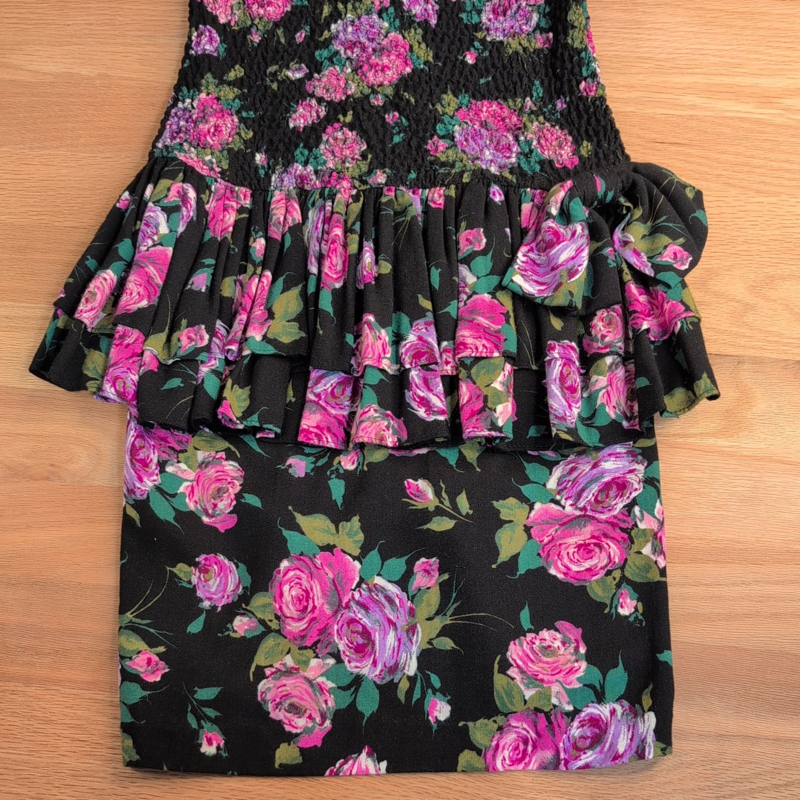 VTG Expo 90s Dress Women 2 Romance Floral Cottagecore Smocked Puff Sleeve Ruffle