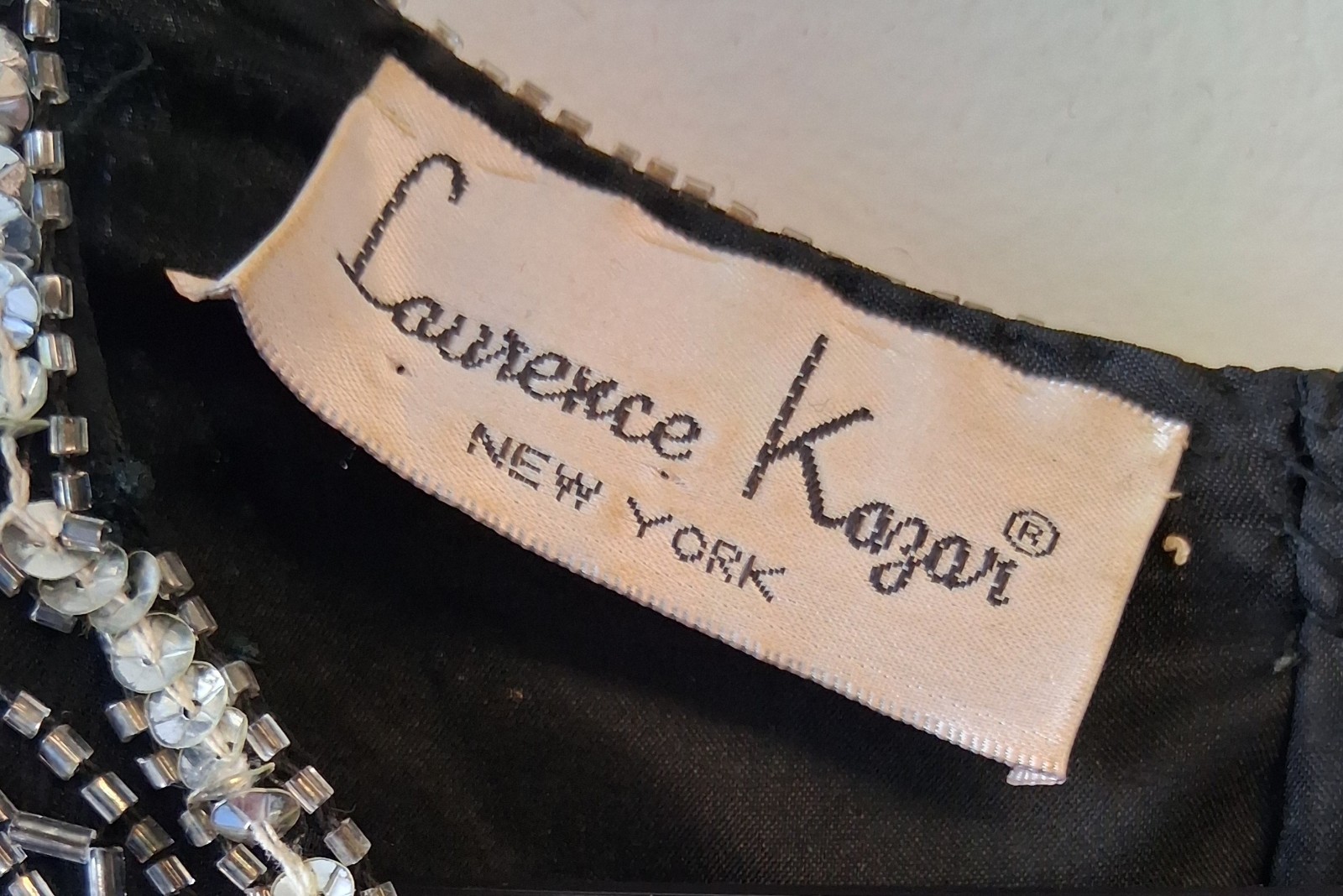 Vintage Womens Large Top Laurence Kazar Black Silver Sequin Beaded Blouse Gatsby