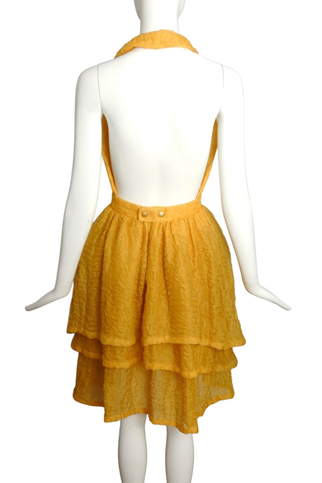 PIERRE CARDIN BOUTIQUE- 1996 Yellow Textured Organza Halter Dress, Size-4