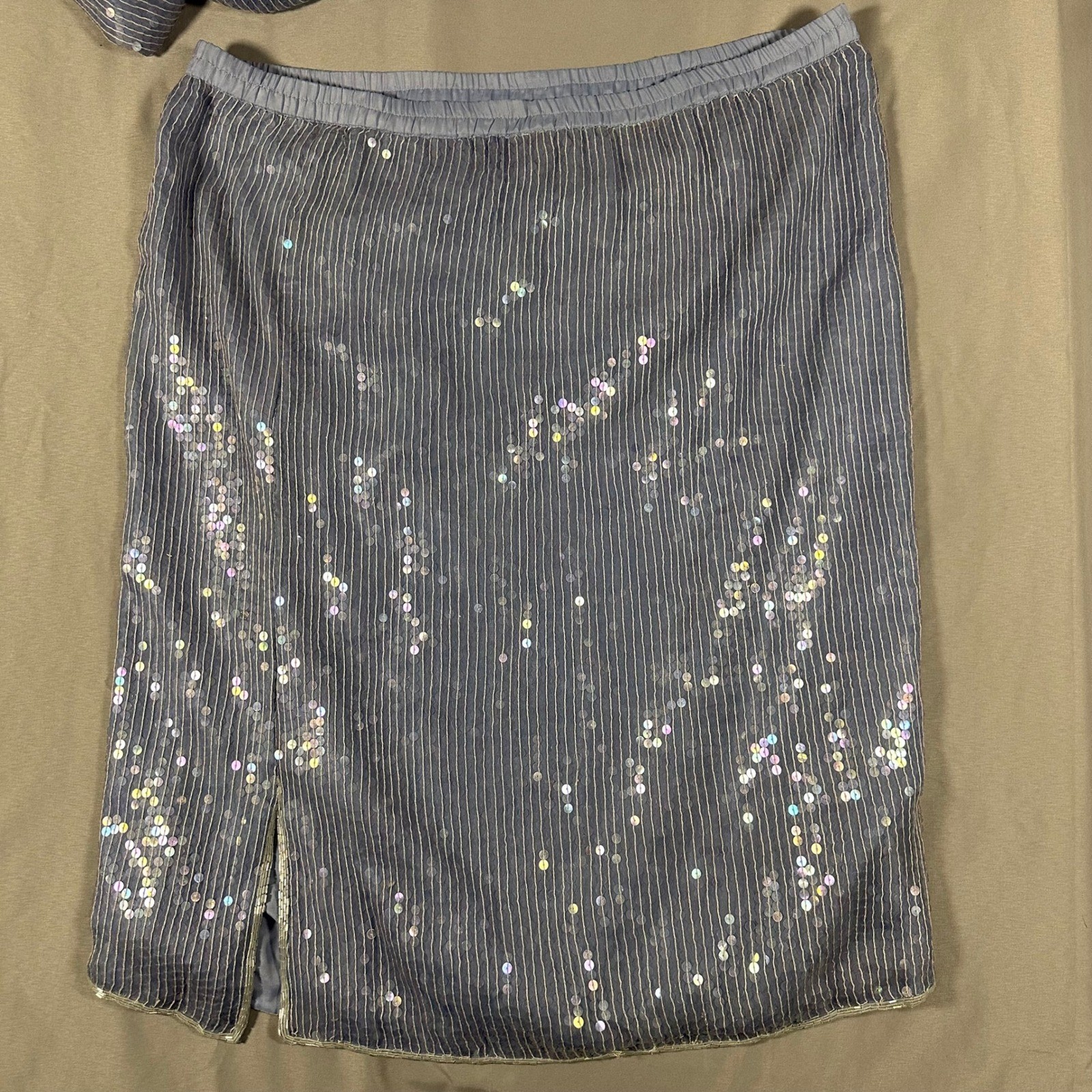 Jewel Queen Silk Beaded Sequin 2 Piece Skirt Set Medium Blue Waist 19″ Flat