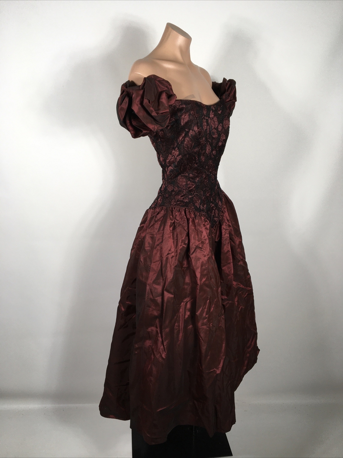 Sharon Atkin Deja Vu vintage dress maroon lace off shoulder Prom Tulle 80s sz 3