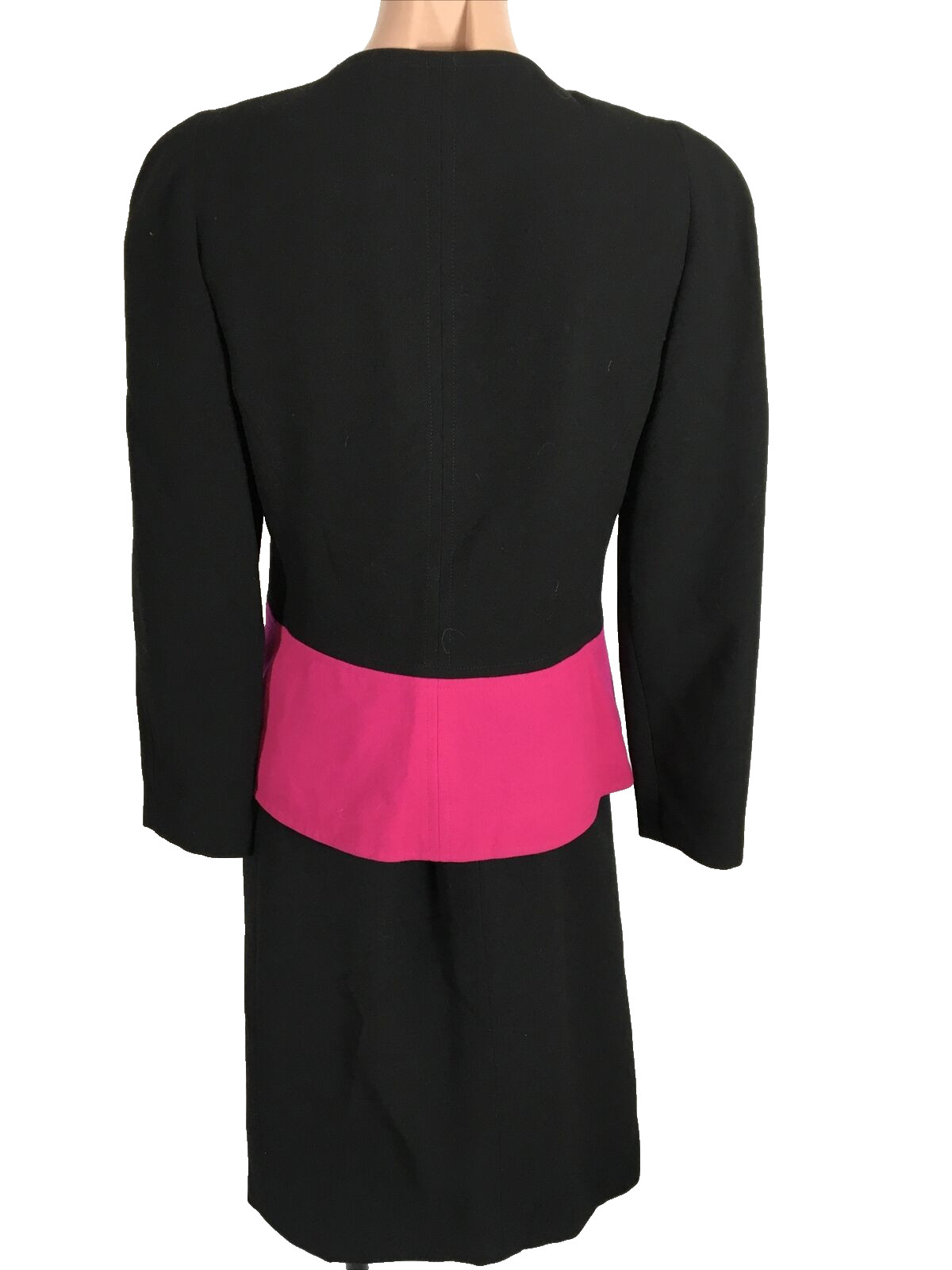 Vintage 80s Black Hot Pink Skirt Suit MOD Retro Stanley Platos Martin Ross Sz 8
