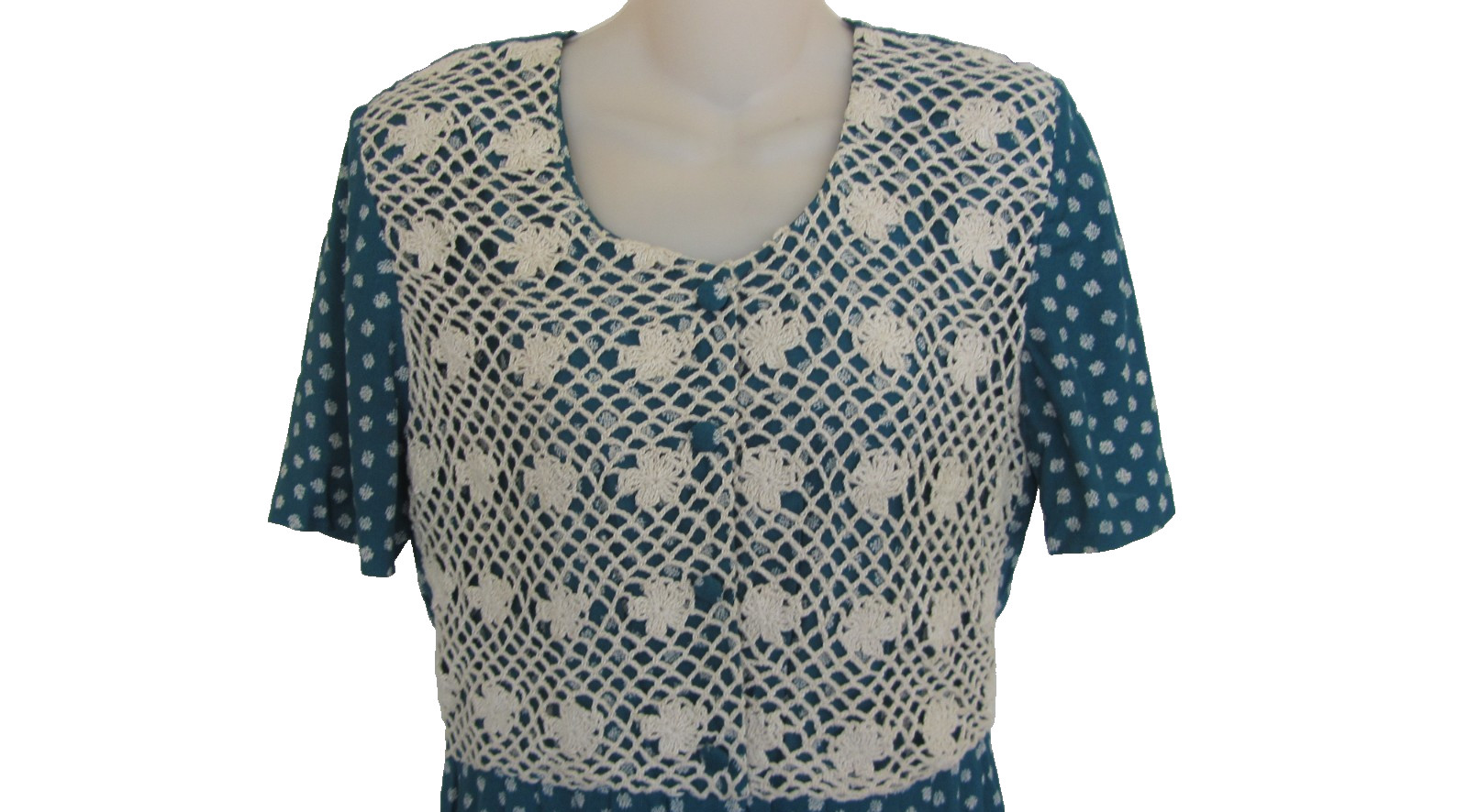 Vintage 90s Karin Stevens Size 10 Crochet Cottagecore Tea Dress