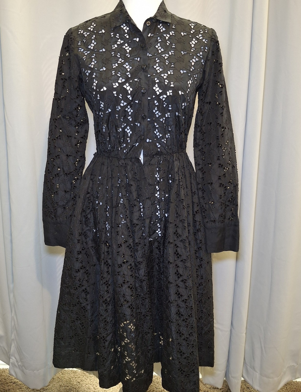 Vintage Black AFL CIO Union Made Lace Dress Classic Cinched Waist Flared Skirt