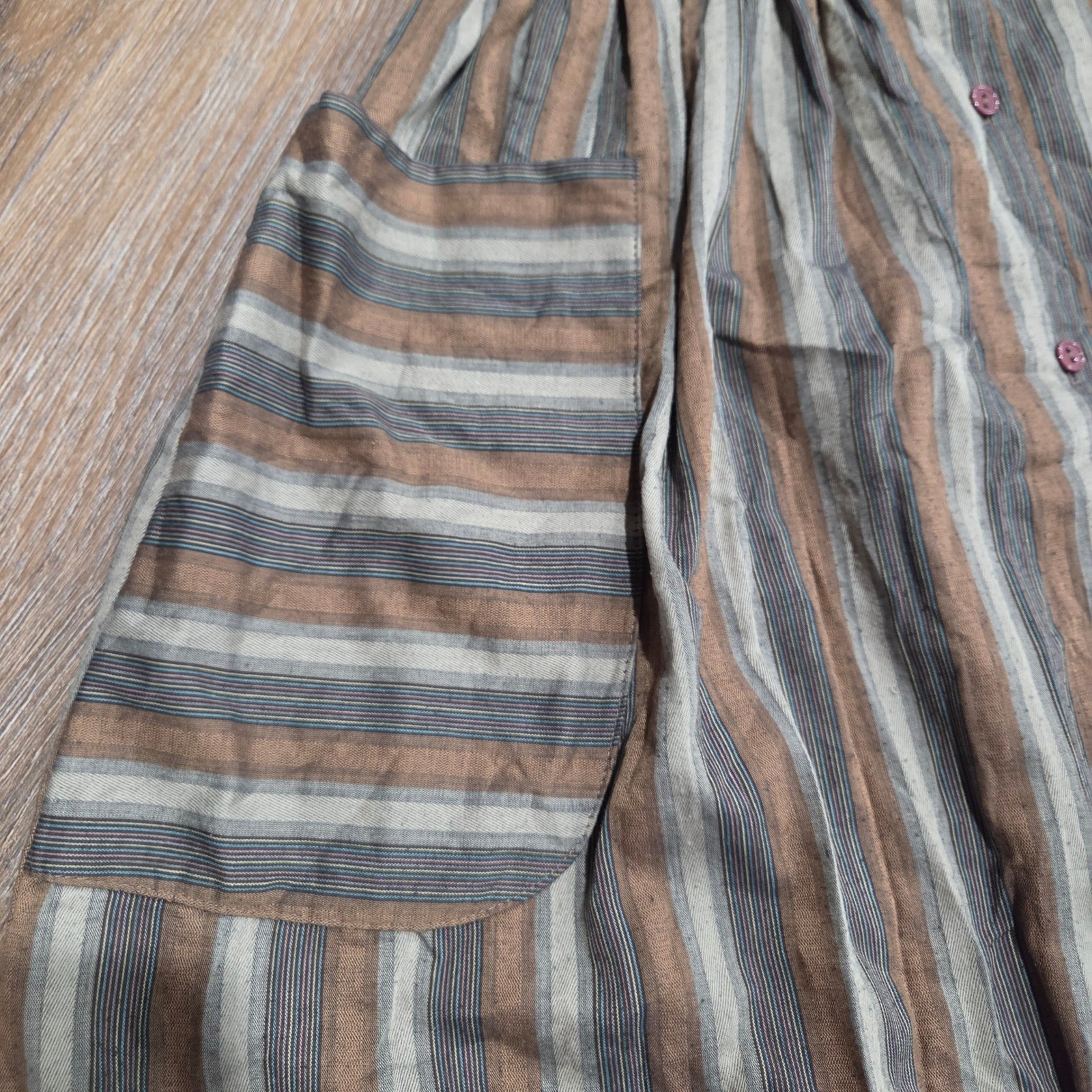 Vintage Willi of California Striped Button Front Midi Dress Brown Tan 14 5427