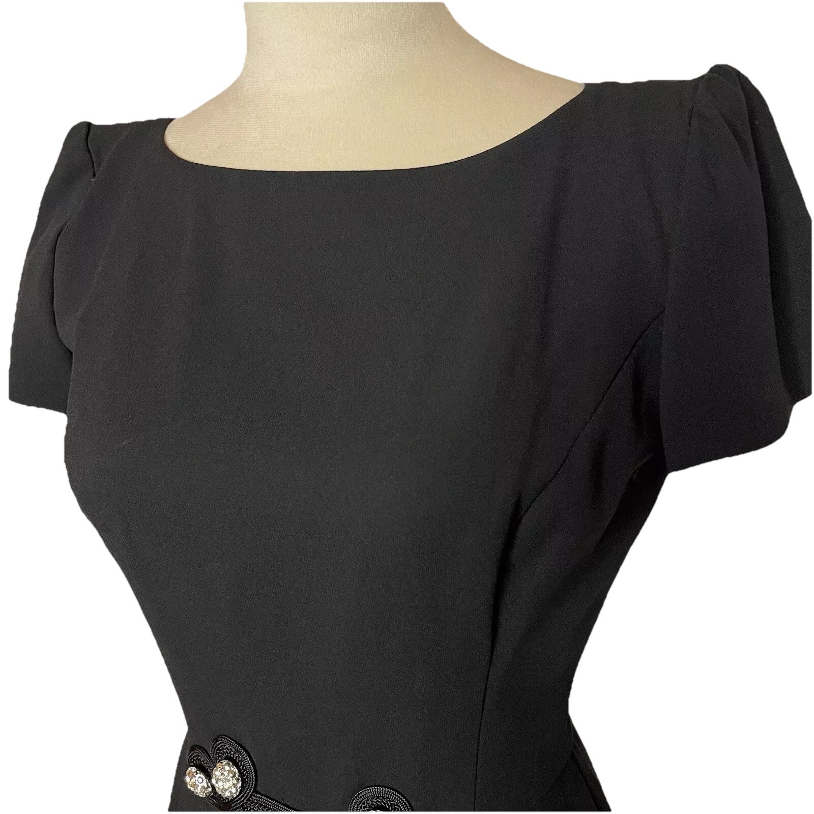 Vintage Francais Huey Waltzer Black Sheath Dress 4 Rhinestone Cocktail Elegant